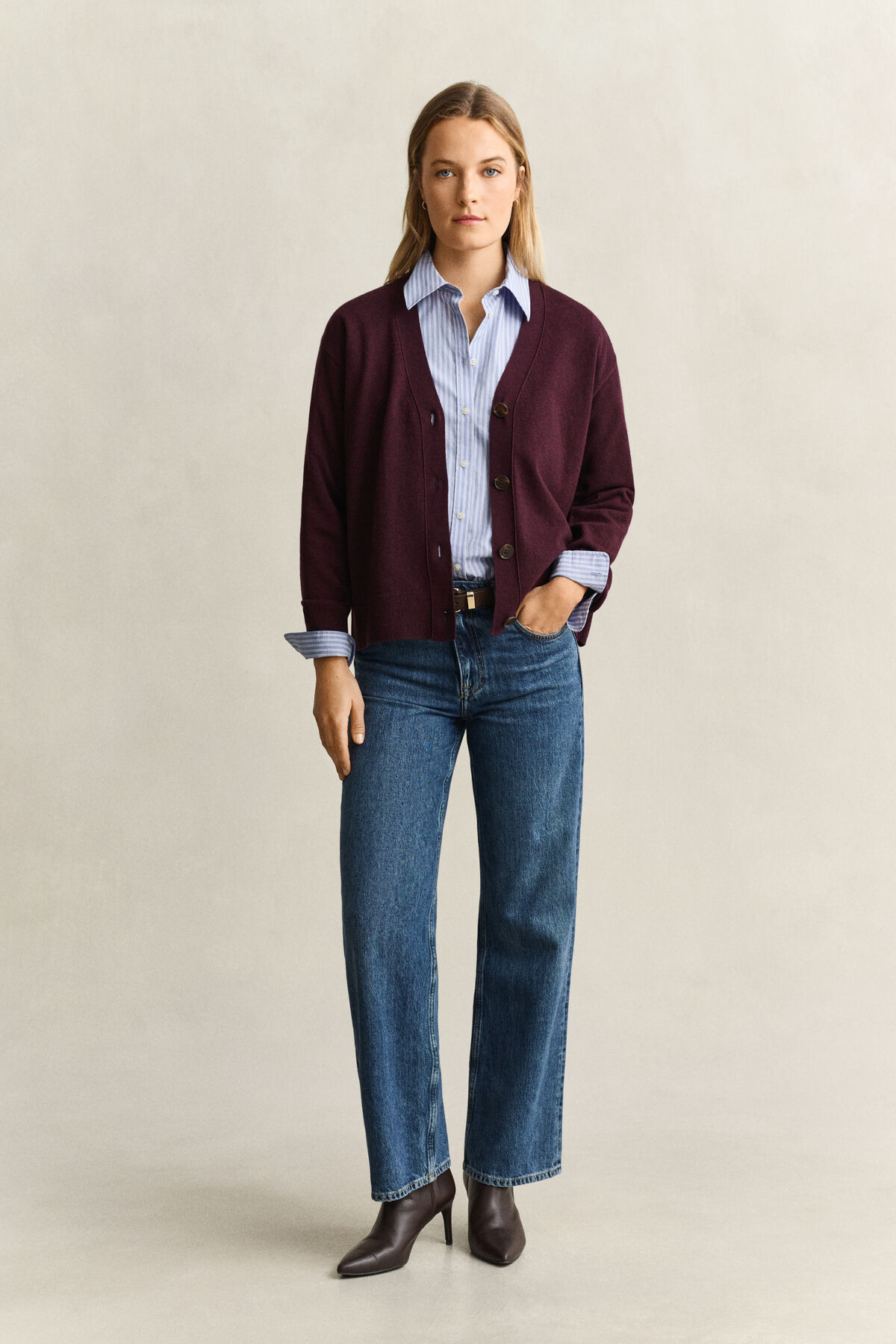 Superfine Lambswool Cardigan — DARKENED WINE