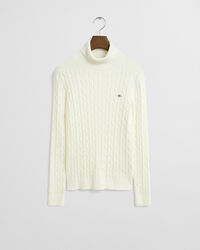 Stretch Cotton Cable Knit Turtleneck Sweater