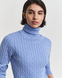 Stretch Cotton Cable Knit Turtleneck Sweater
