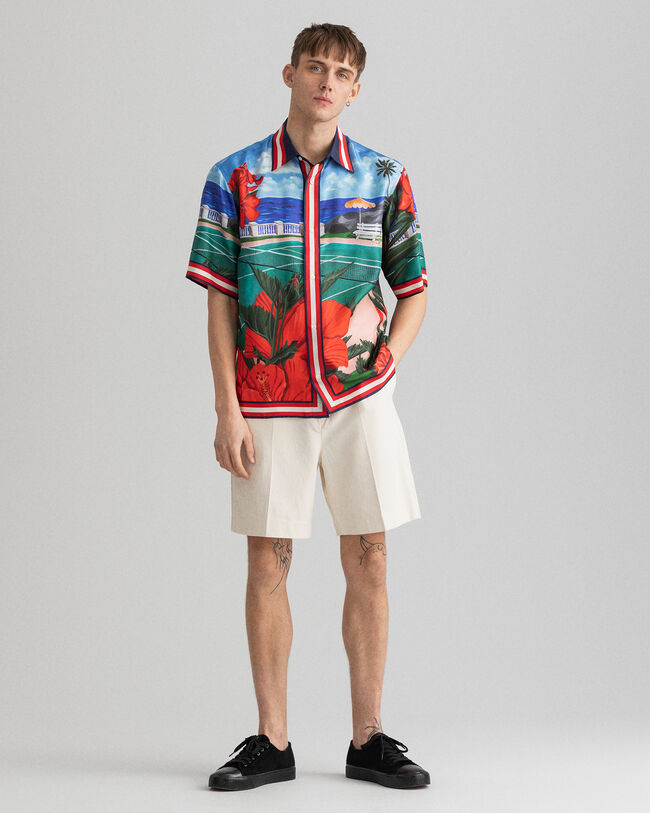 Relaxed Fit Scenery Silk Short Sleeve Shirt