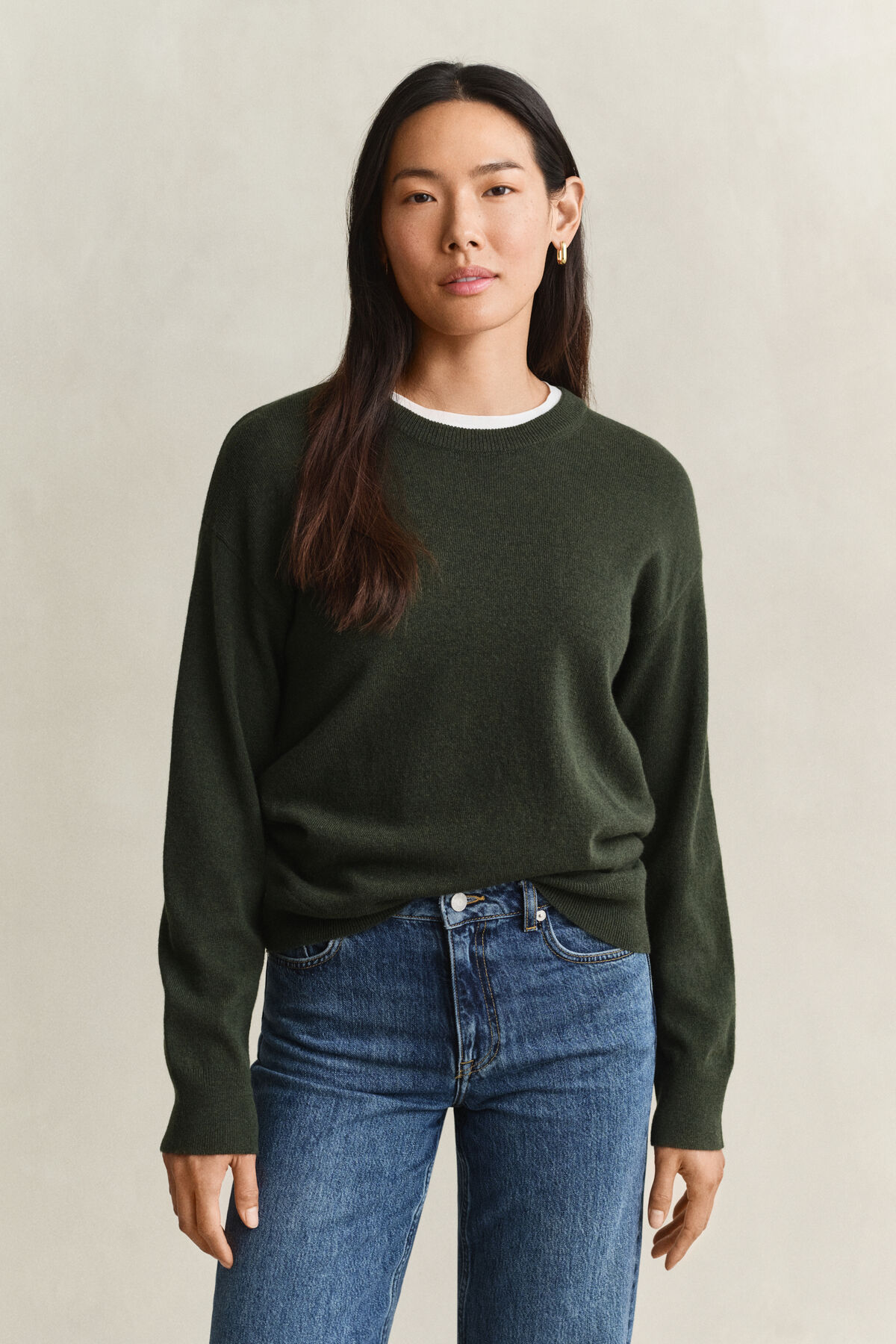 Superfine Lambswool Crew Neck Sweater — MOSSY GREEN