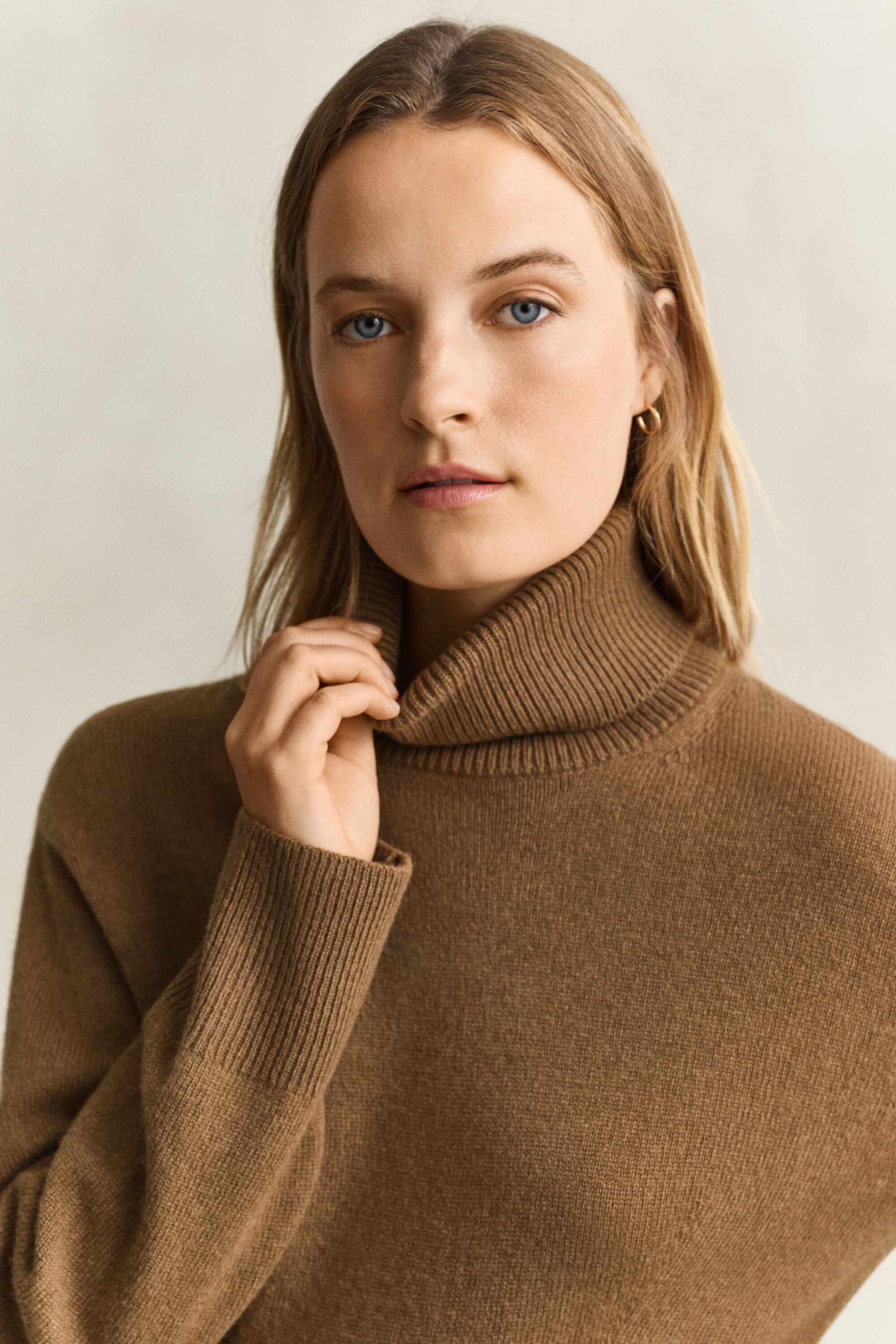 Wool Cashmere Turtleneck Dress — WARM KHAKI