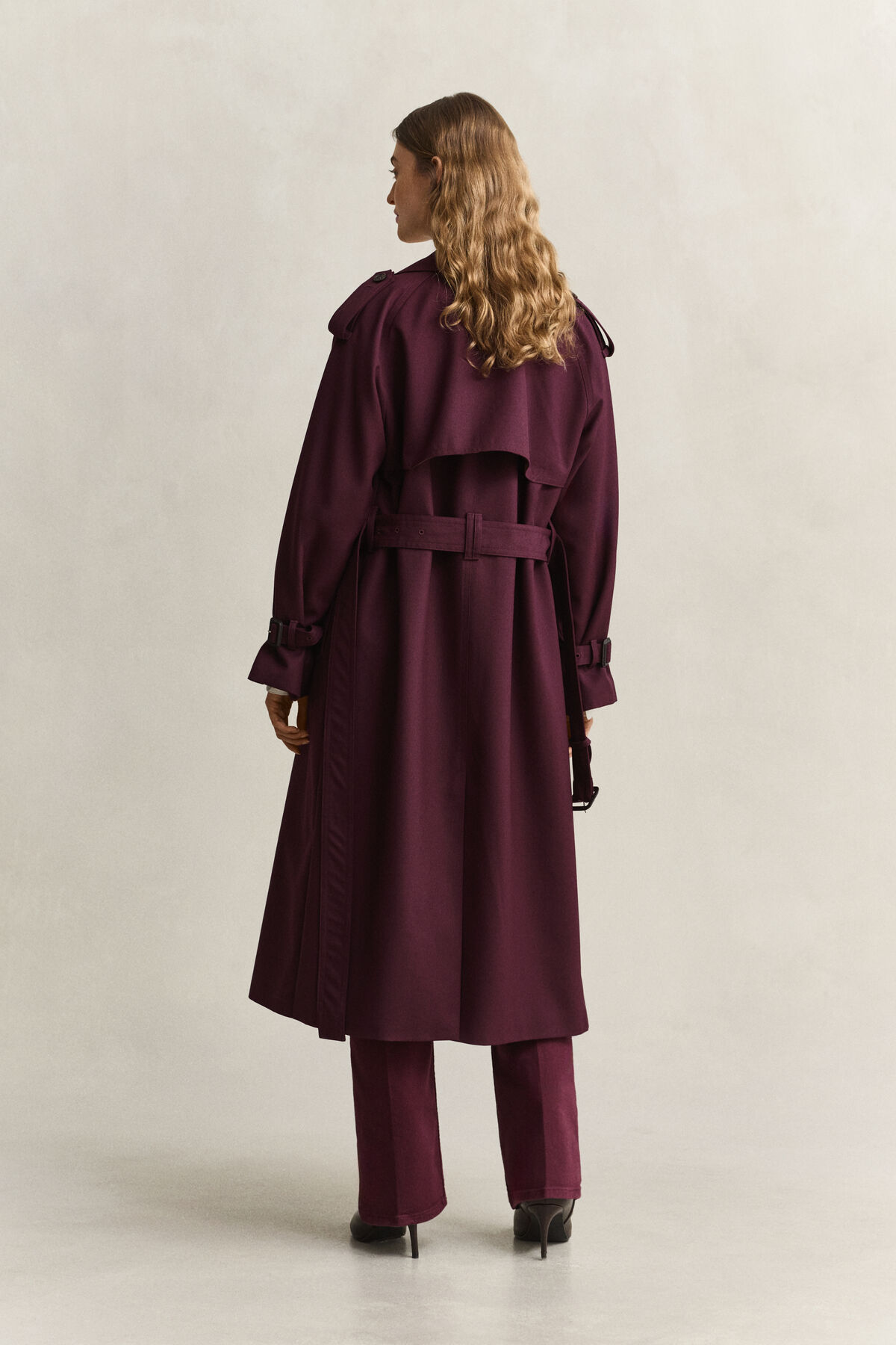 Wool Blend Trench Coat — DARKENED WINE