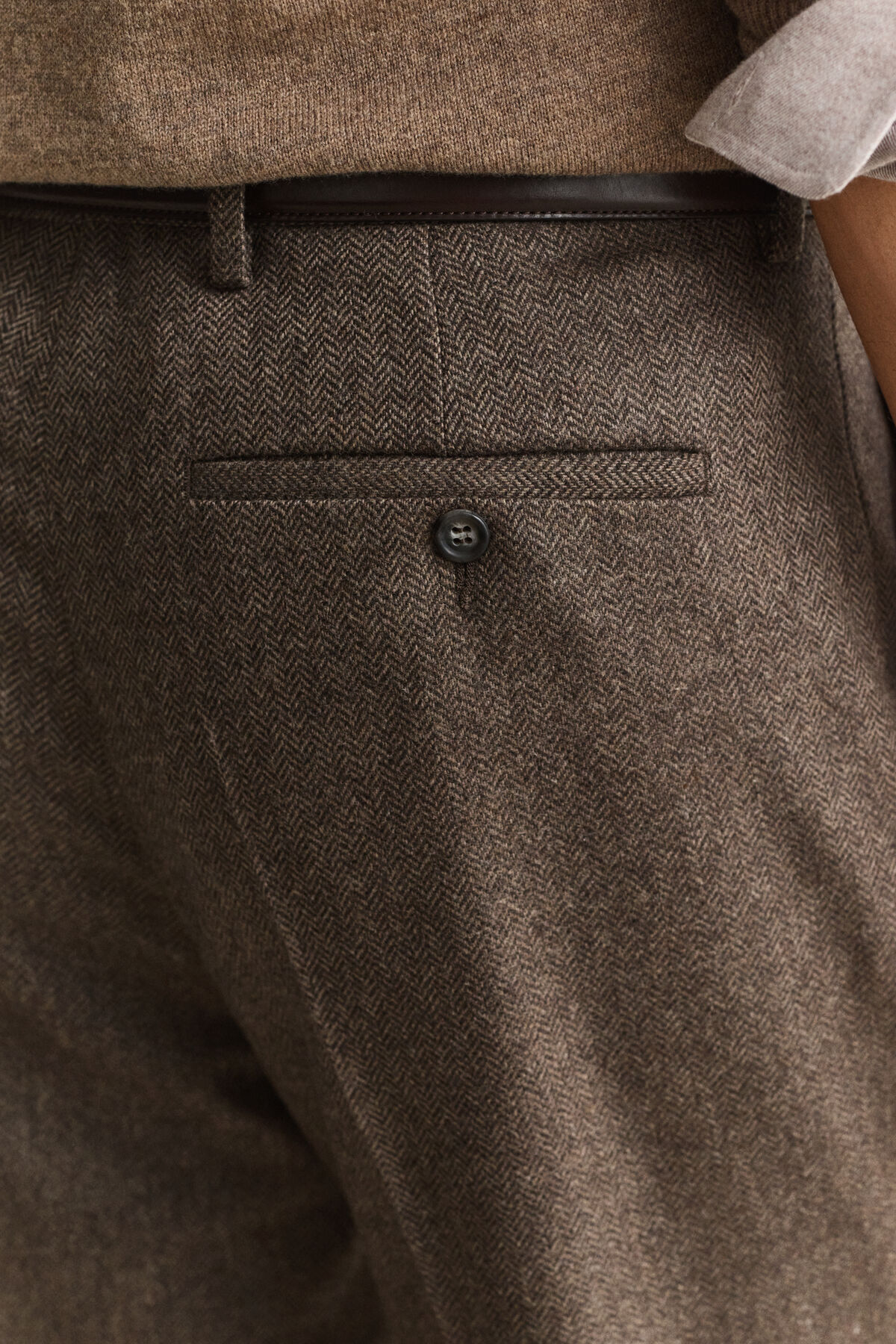 Wool Herringbone Suit Pants — BLACK BROWN
