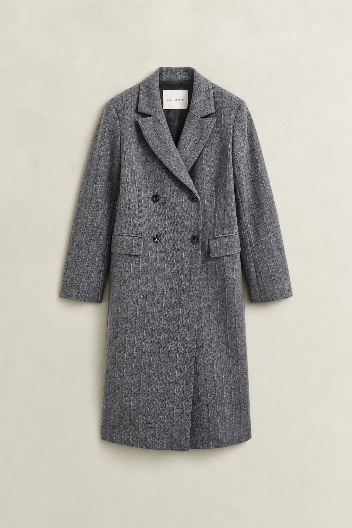 Striped Wool Blend Coat — CHARCOAL MELANGE