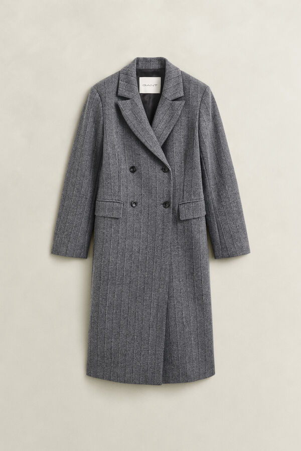 Striped Wool Blend Coat — CHARCOAL MELANGE