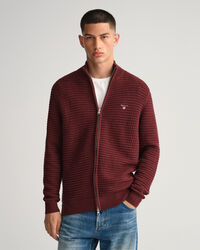 Cotton Texture Full-Zip Sweater