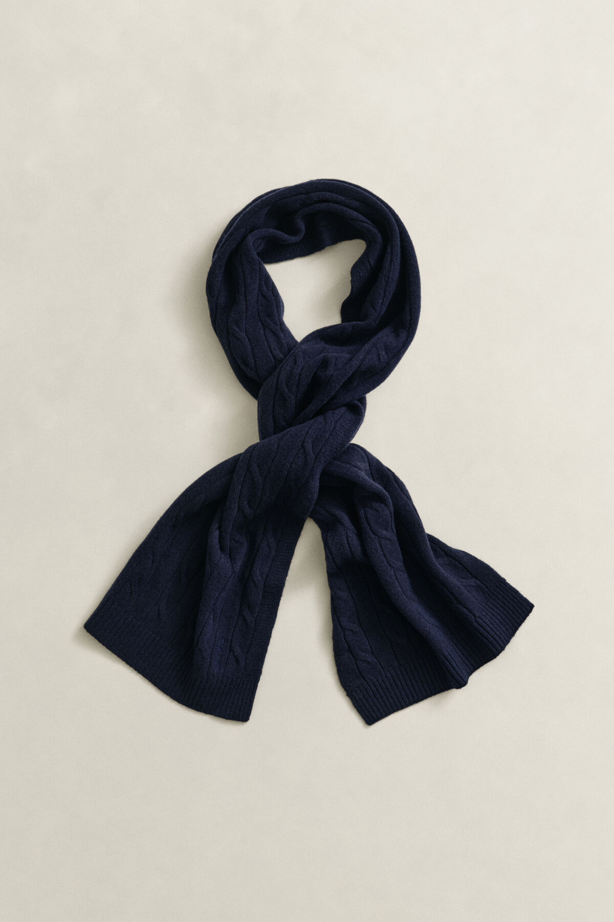 Wool Cable Knit Scarf — EVENING BLUE