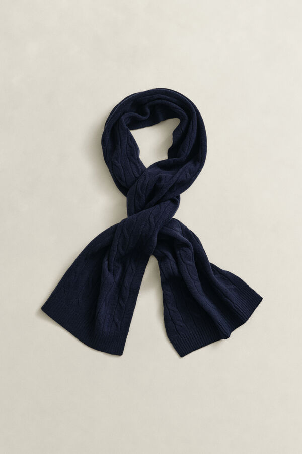 Wool Cable Knit Scarf — EVENING BLUE