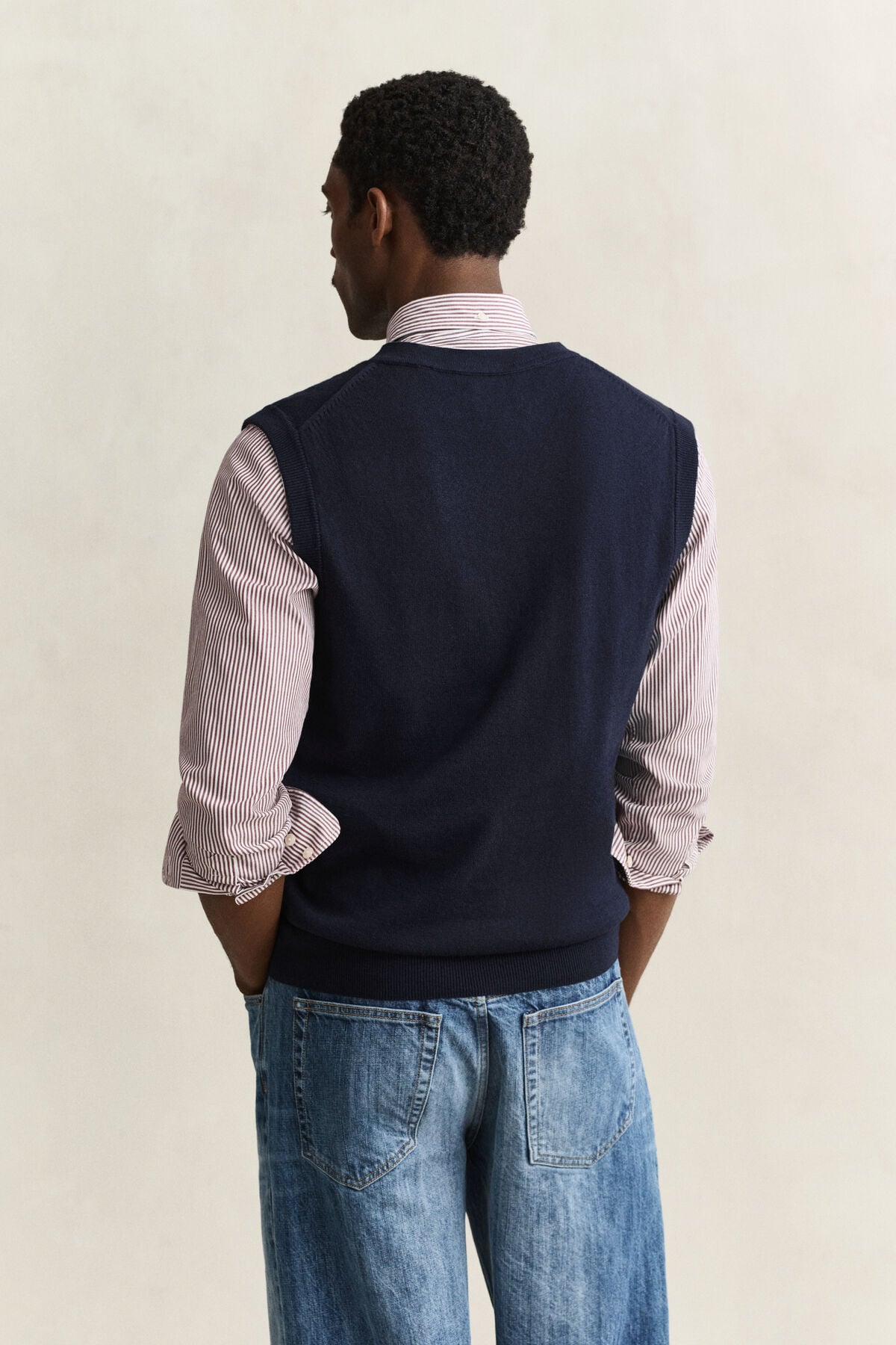 Cotton Wool V-Neck Vest — EVENING BLUE