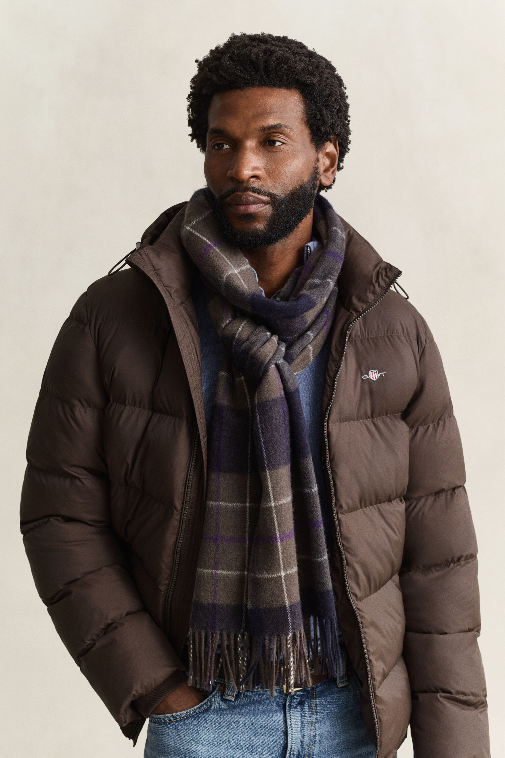 Checked Scarf — SHADOW BROWN