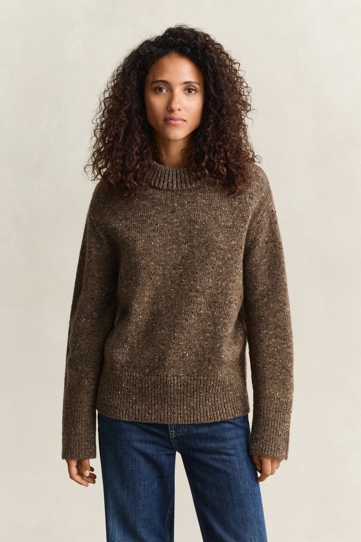 Wool Blend Nepps Sweater — CARAMEL BROWN