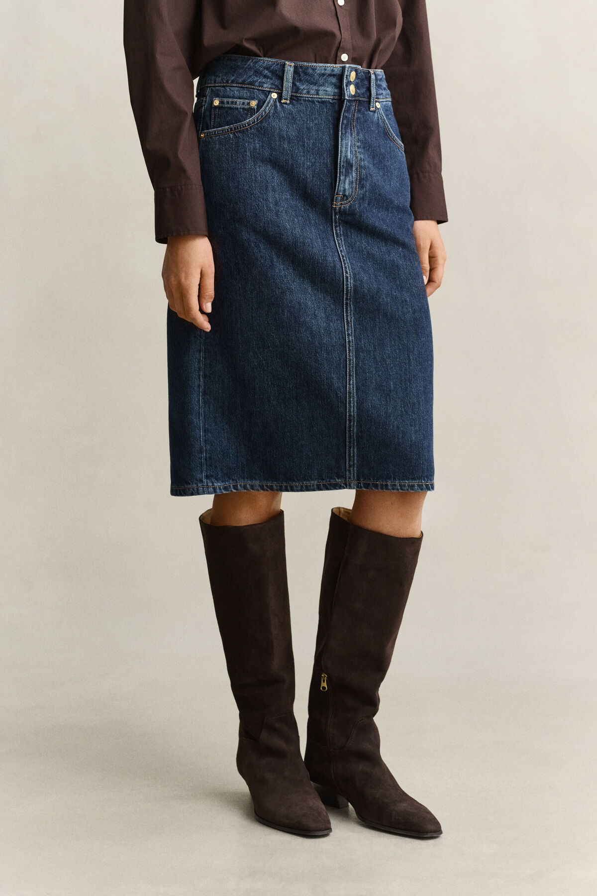 Denim Skirt — DARK BLUE WORN IN