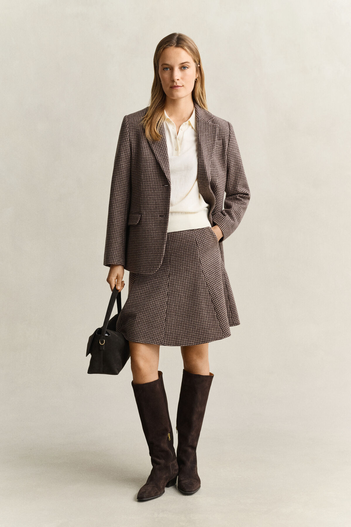 Houndstooth Blazer — FADED TAUPE
