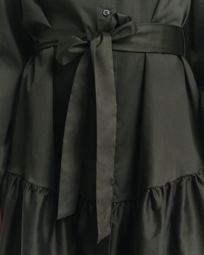 Cotton Satin Long Sleeve Dress