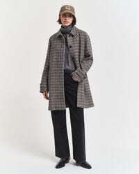 Checked Wool Blend Car Coat