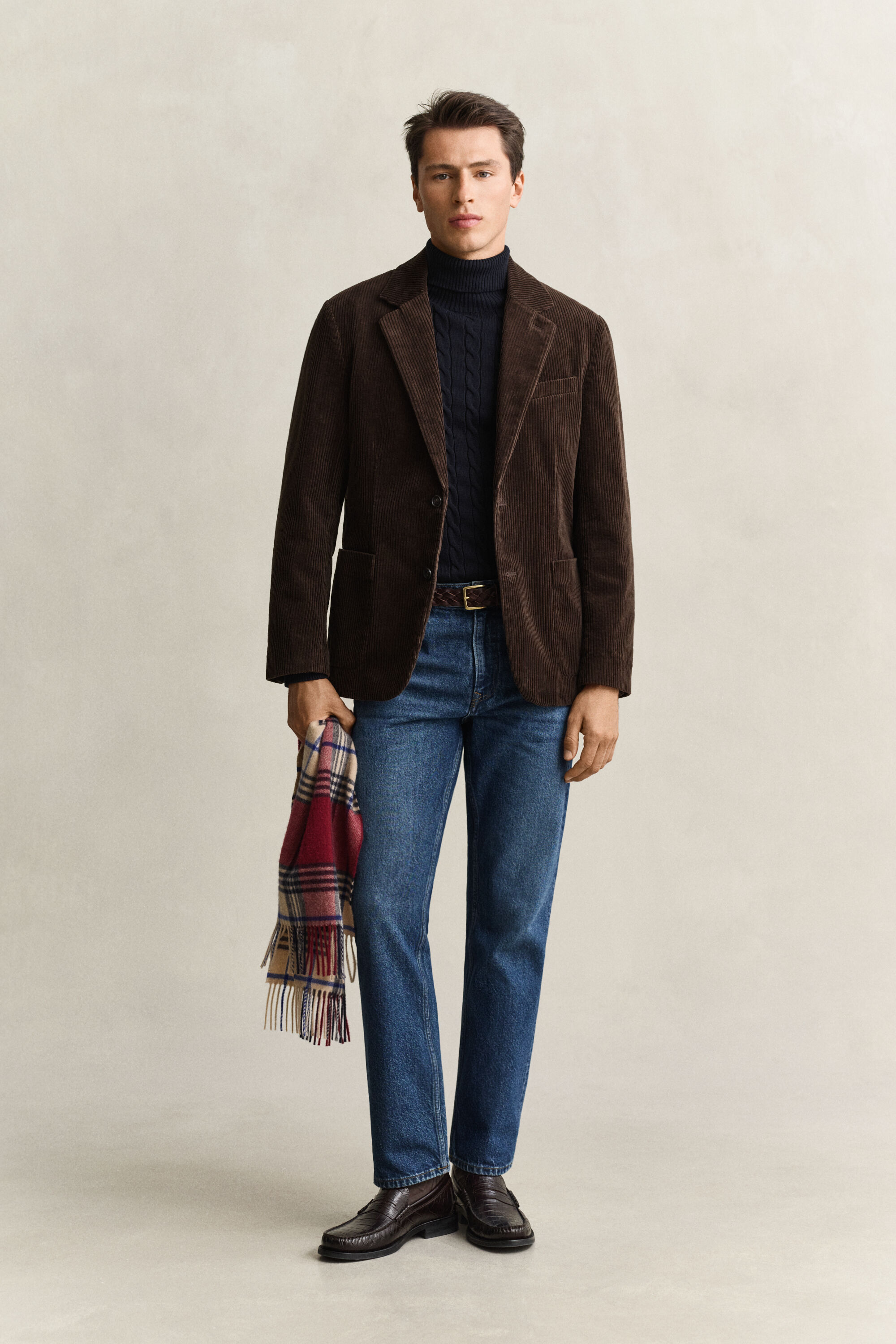 Cotton Cable Knit Turtleneck Sweater — EVENING BLUE