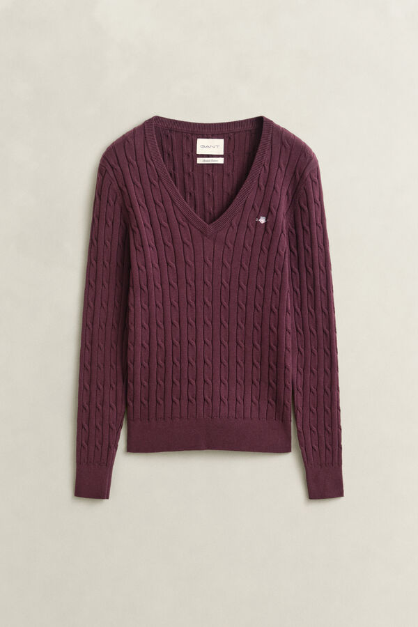 Classic Cable Knit Sweater — DARKENED WINE