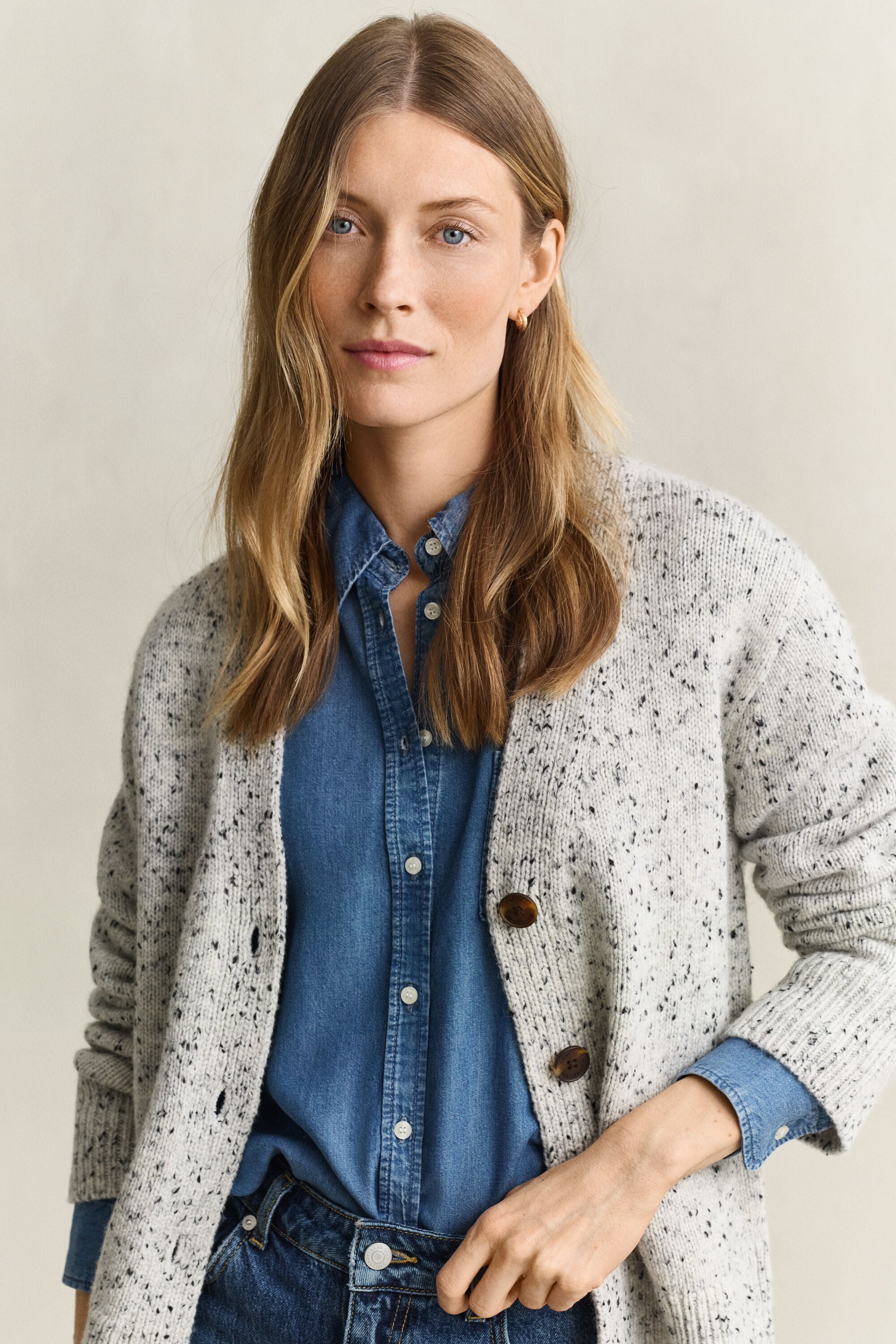 Wool Blend Nepps Cardigan