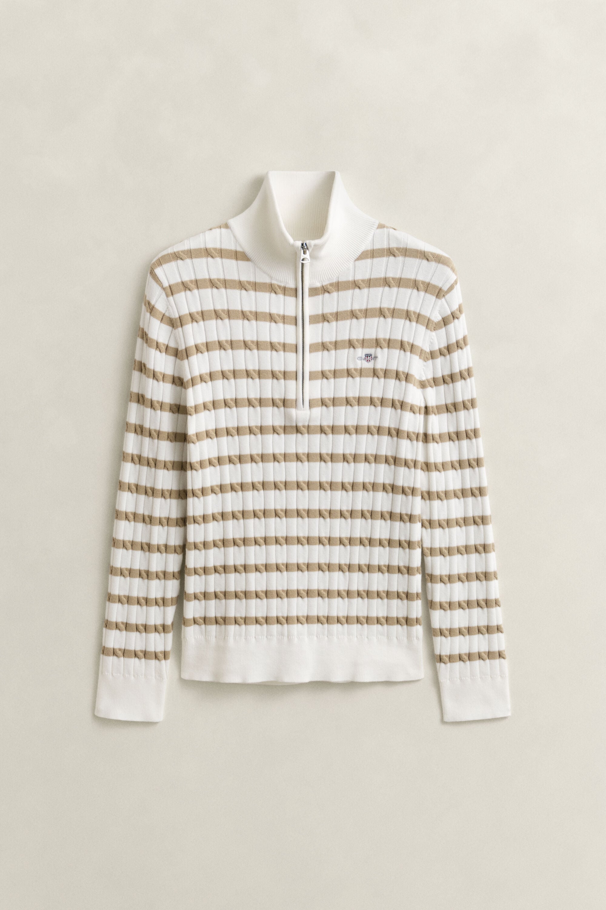 Striped Cable Knit Half-Zip Sweater