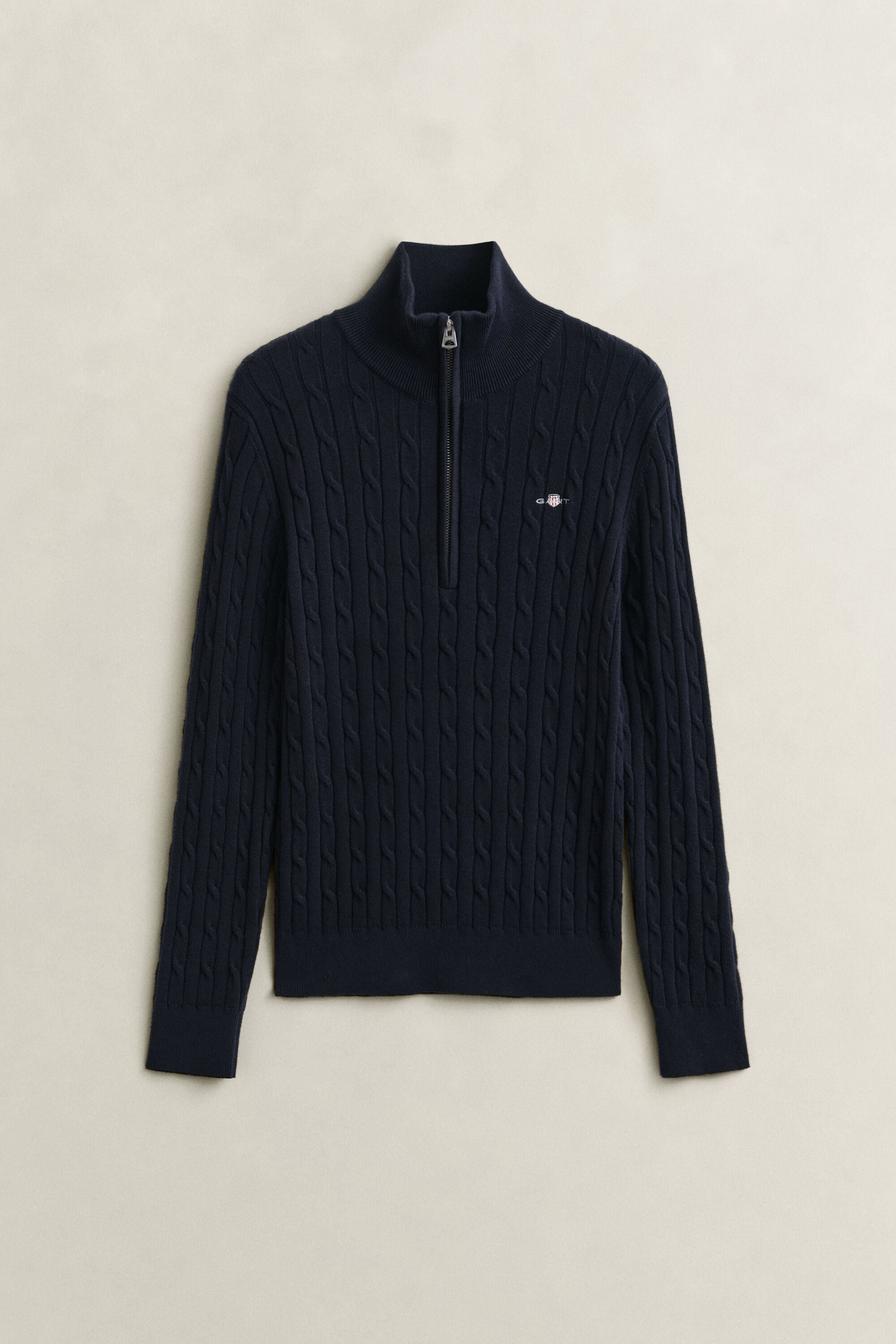 Stretch Cable Knit Half-Zip Sweater