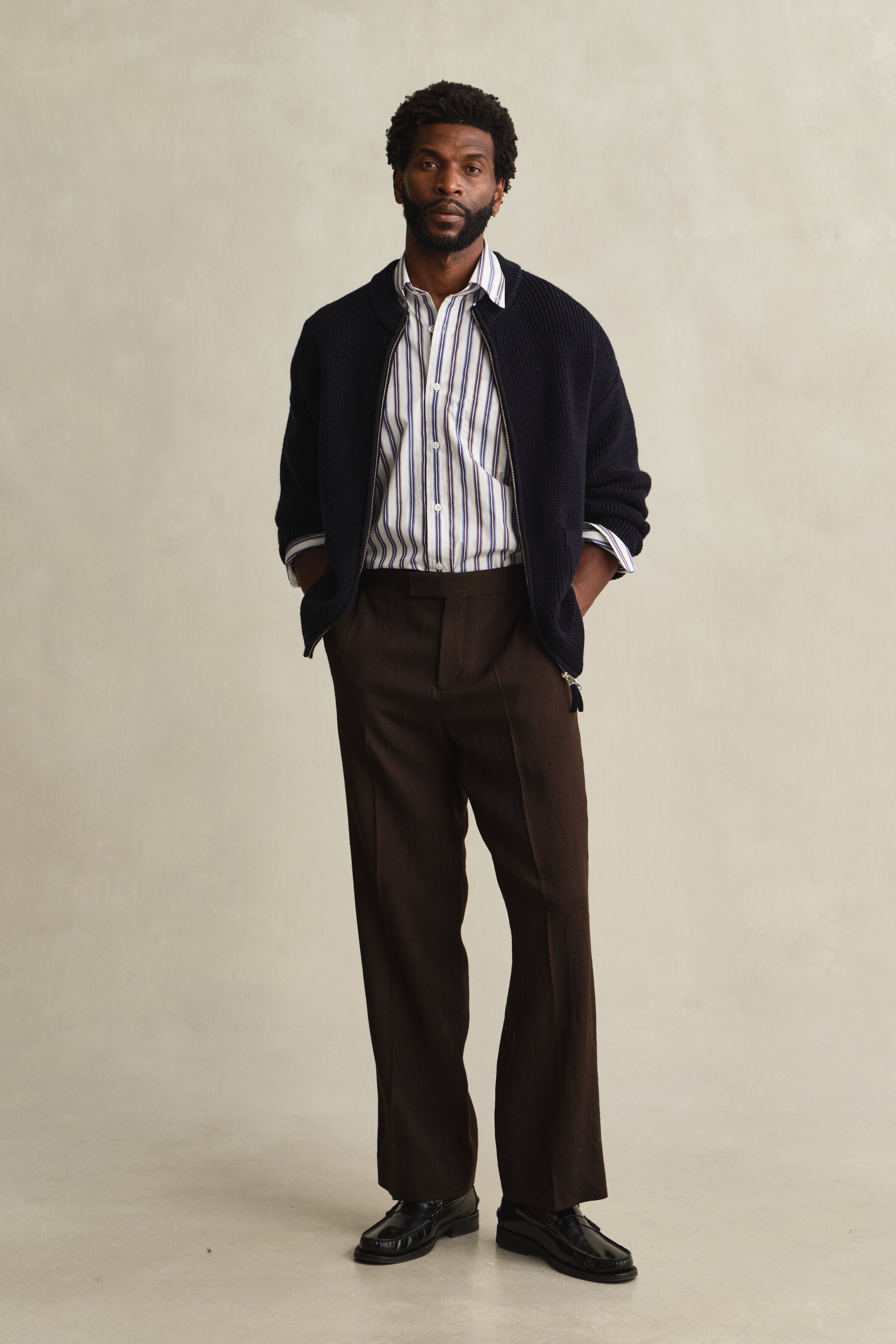 Ribbed Wool Zip Cardigan