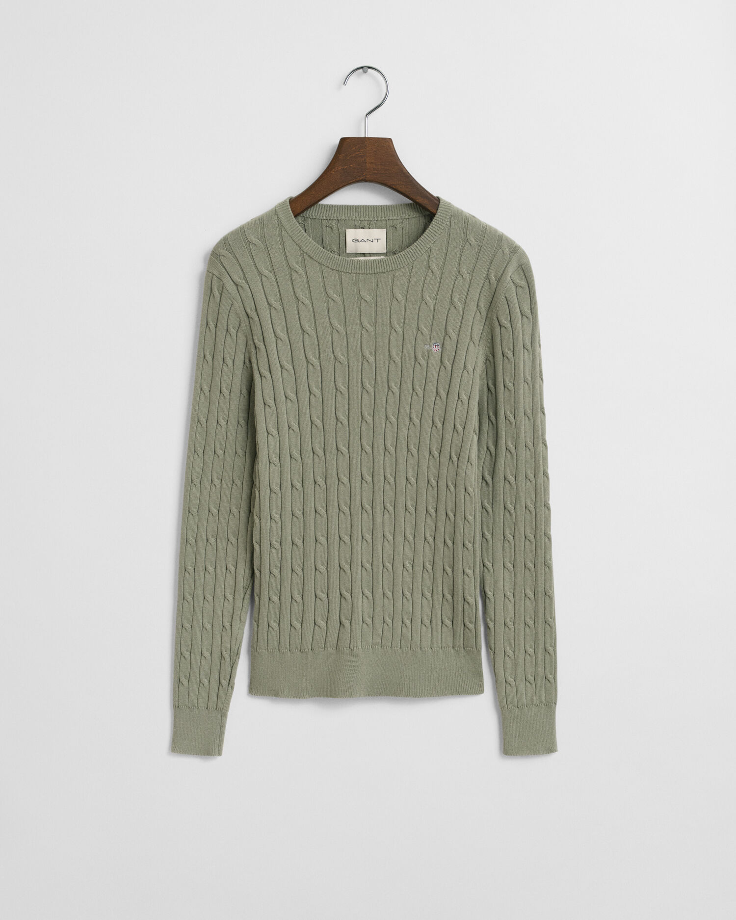 Stretch Cotton Cable Knit Crew Neck Sweater - GANT