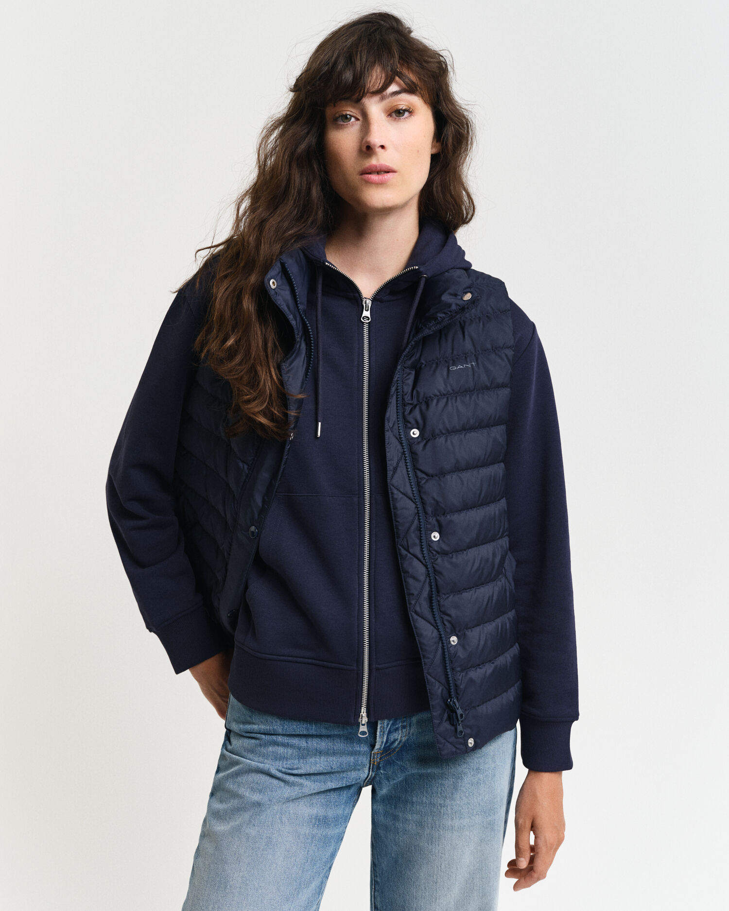 Blue down vest discount