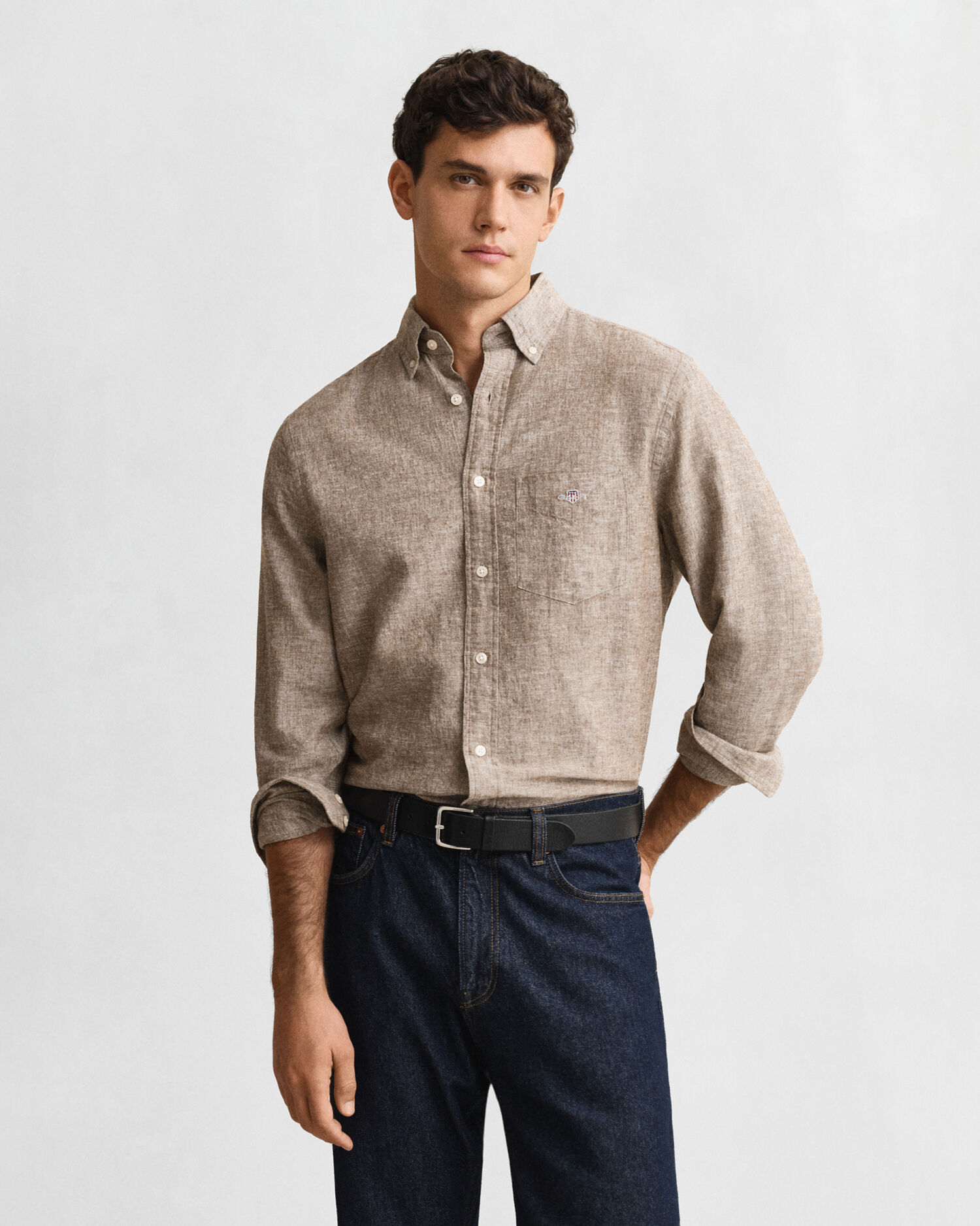 Linen Blend Shirt — MAHOGANY BROWN