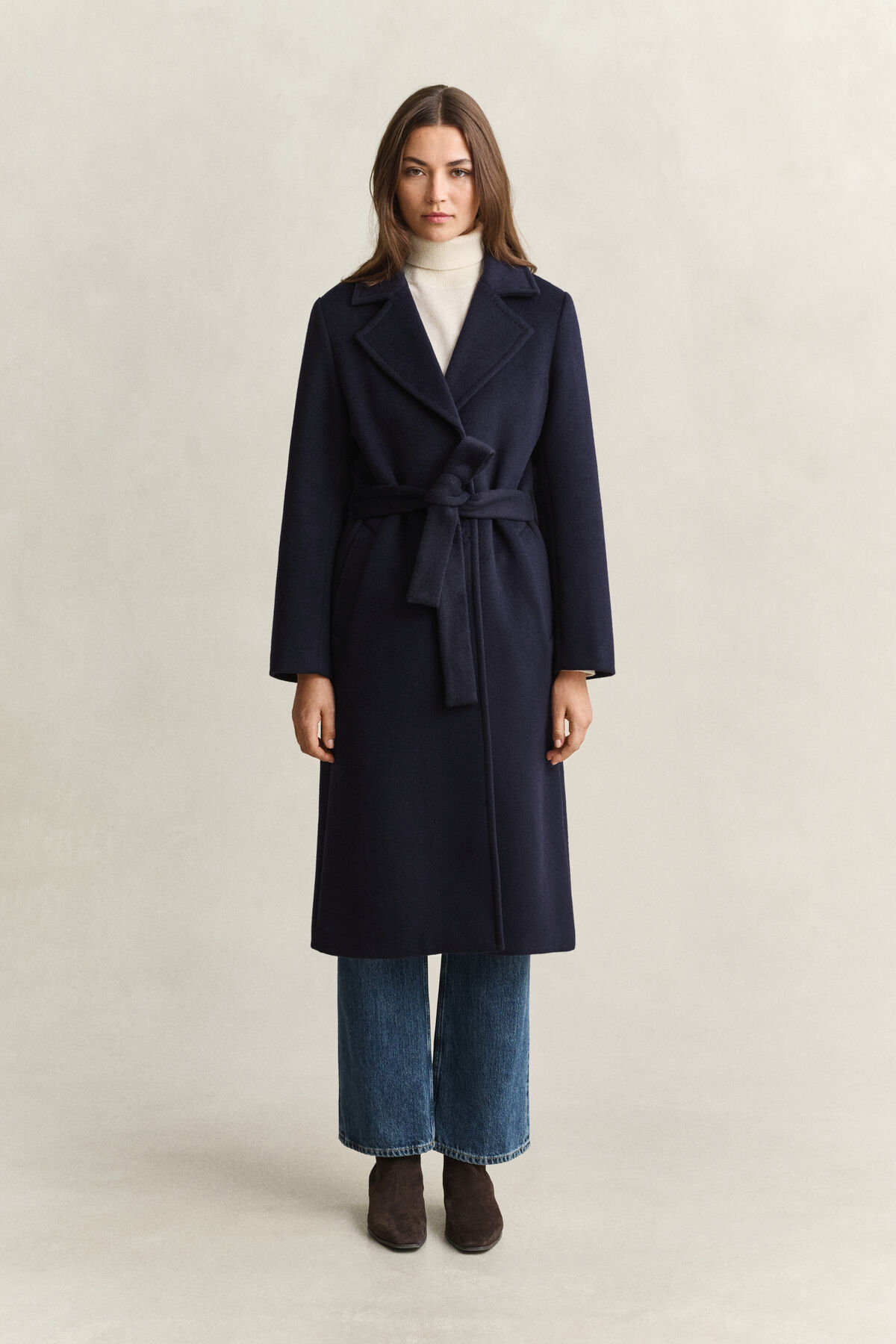 Belted Wool Blend Coat — EVENING BLUE
