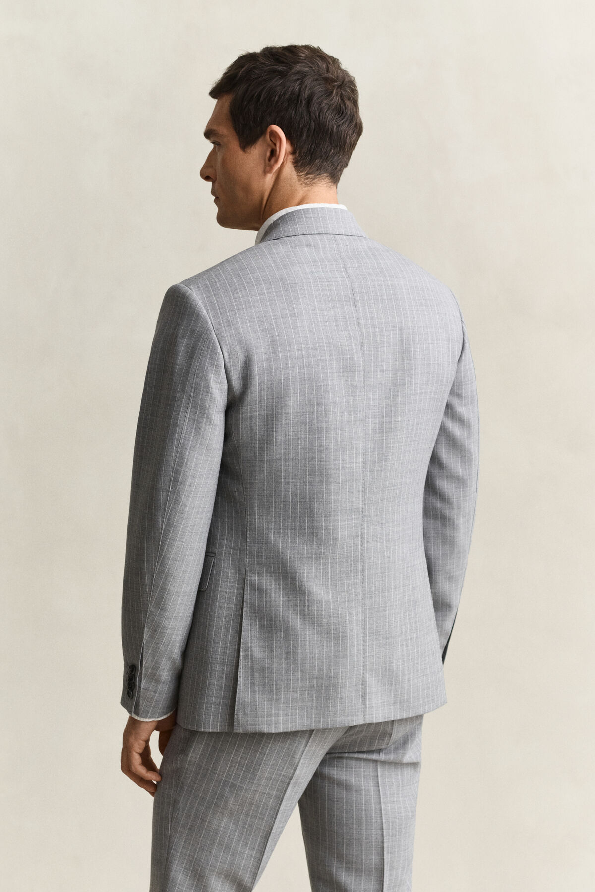 Pinstriped Suit Jacket — GREY MELANGE