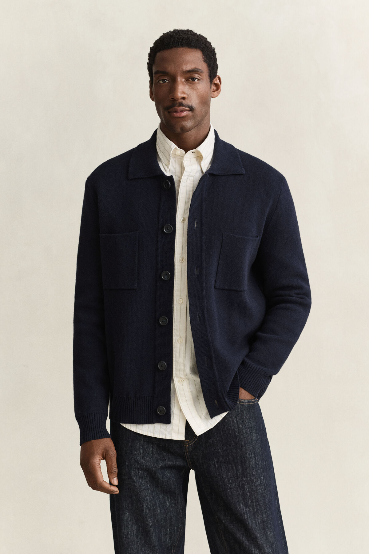 Double Knitted Overshirt — EVENING BLUE