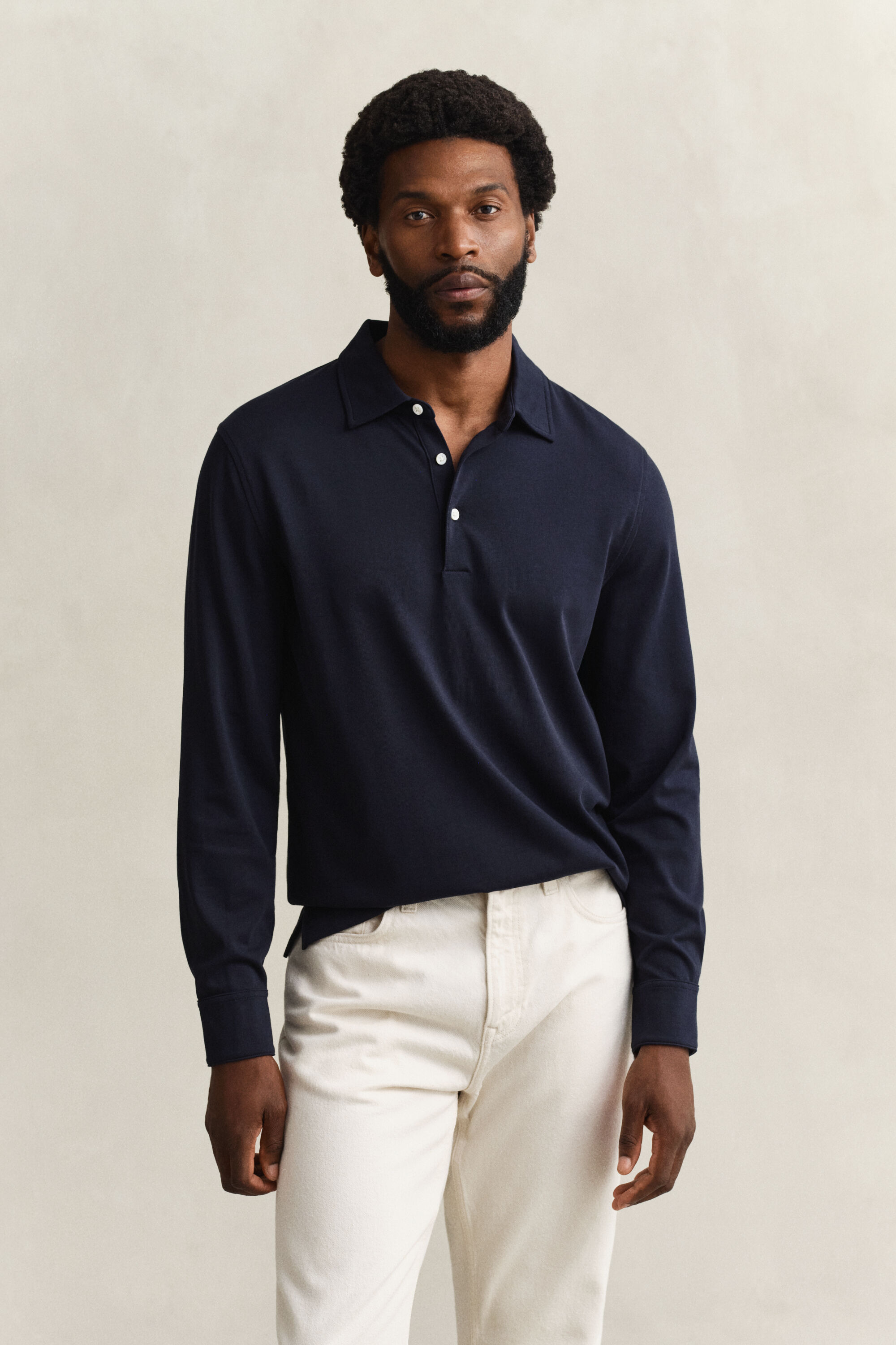 Pima Cotton Long Sleeve Polo Shirt