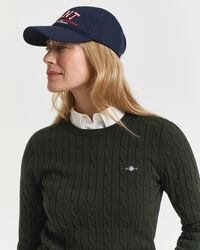 Stretch Cotton Cable Knit Crew Neck Sweater