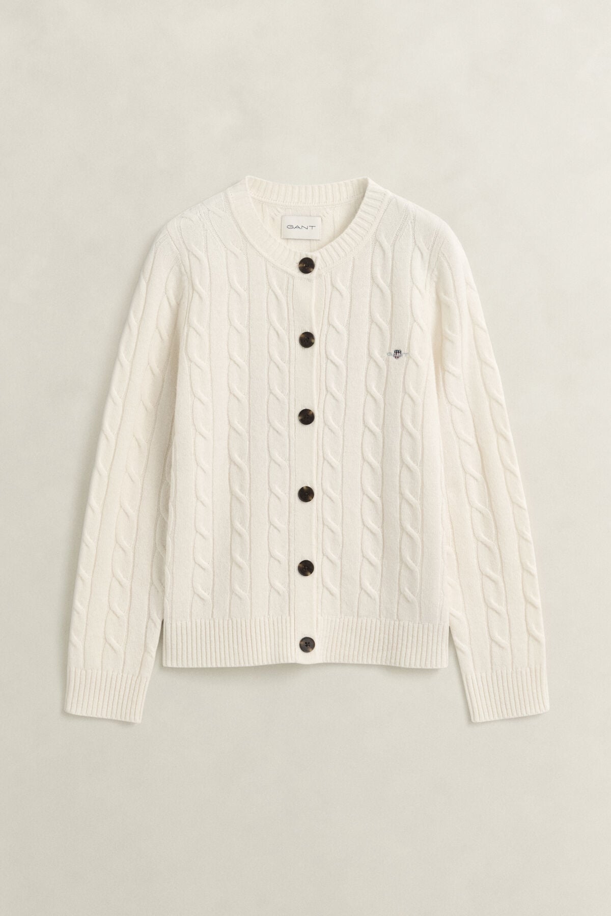 Lambswool Cable Knit Cardigan — CREAM