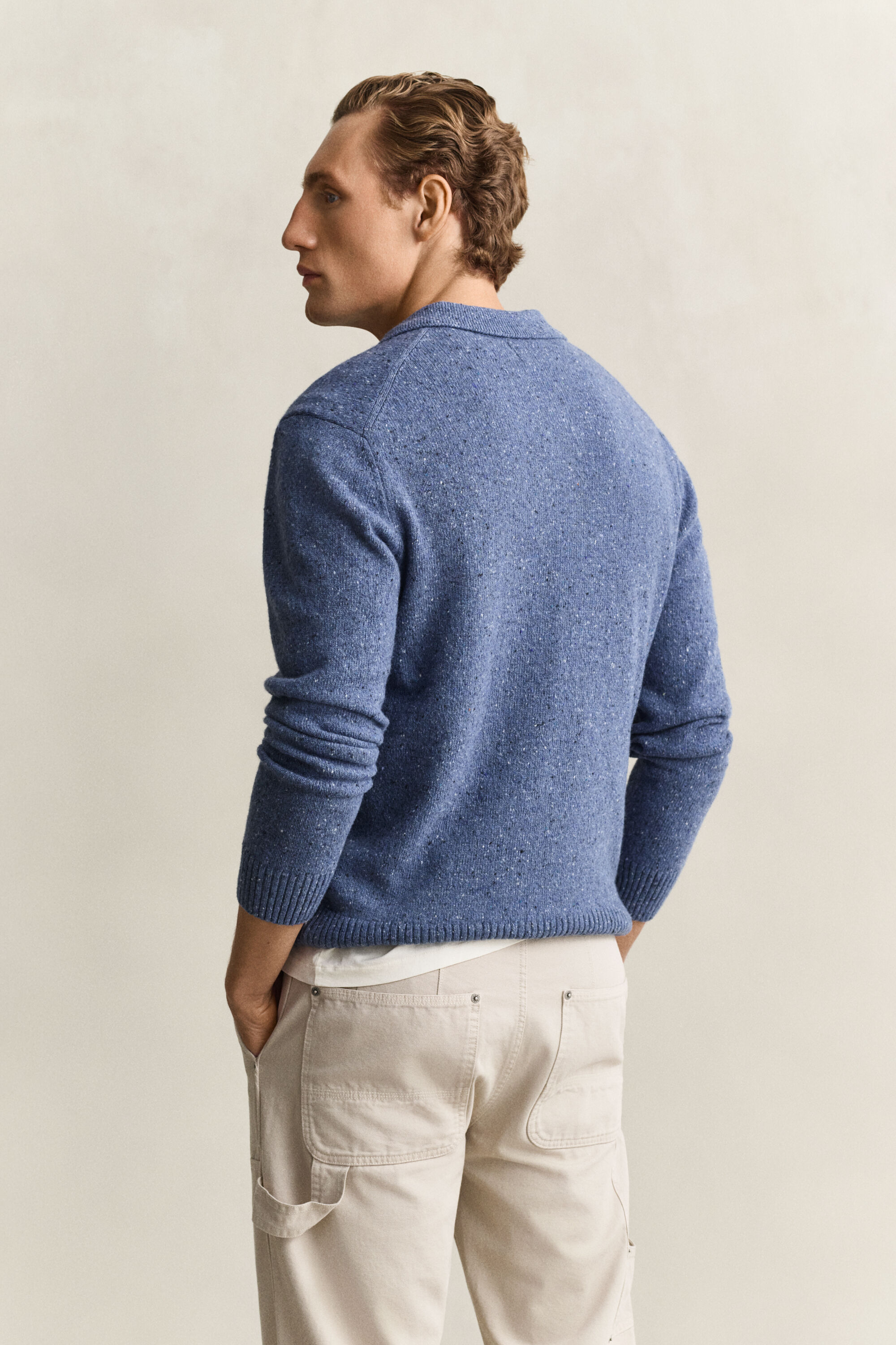 Wool Blend Nepps Polo Sweater