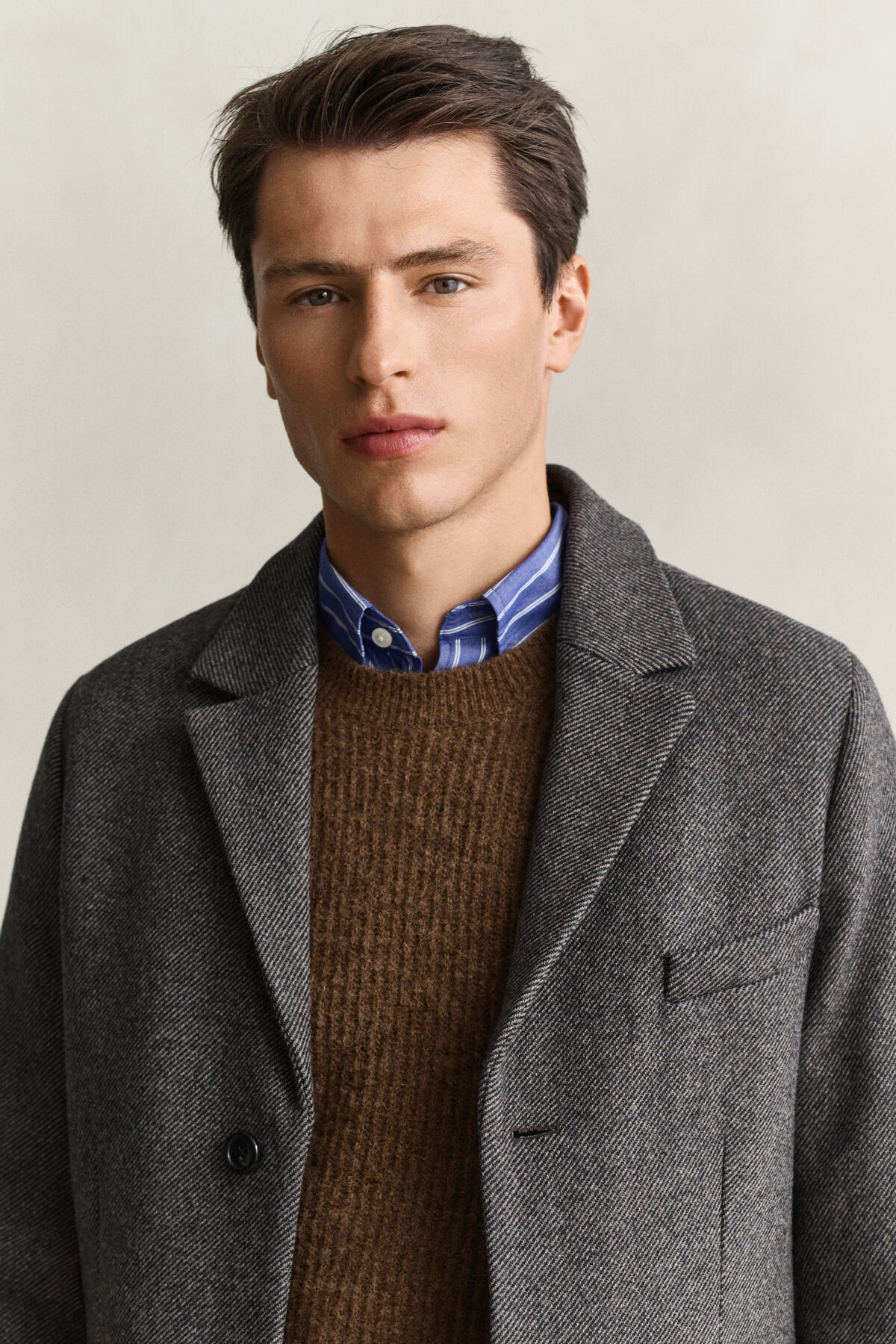 Two-Toned Wool Coat — BLACK GREY