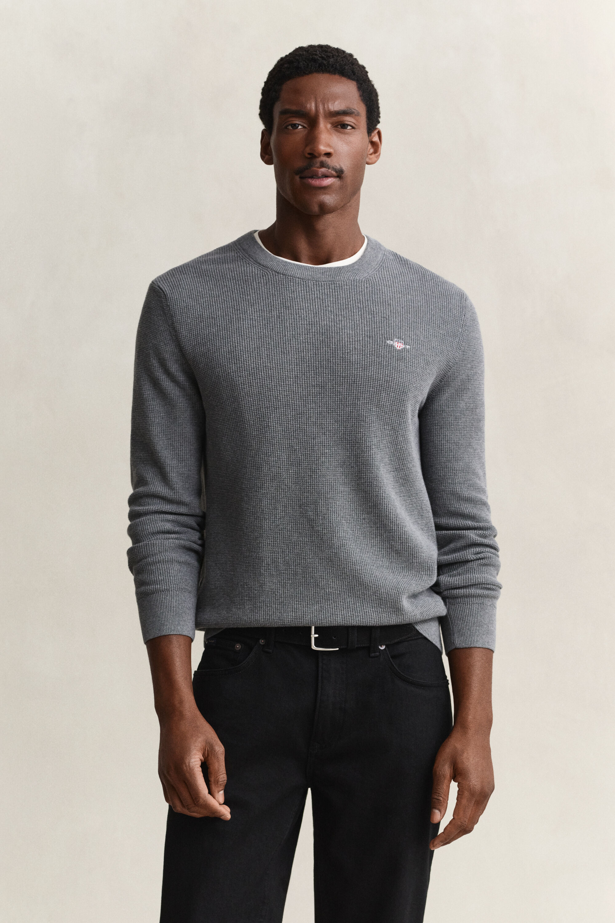 Textured Cotton Crew Neck Sweater