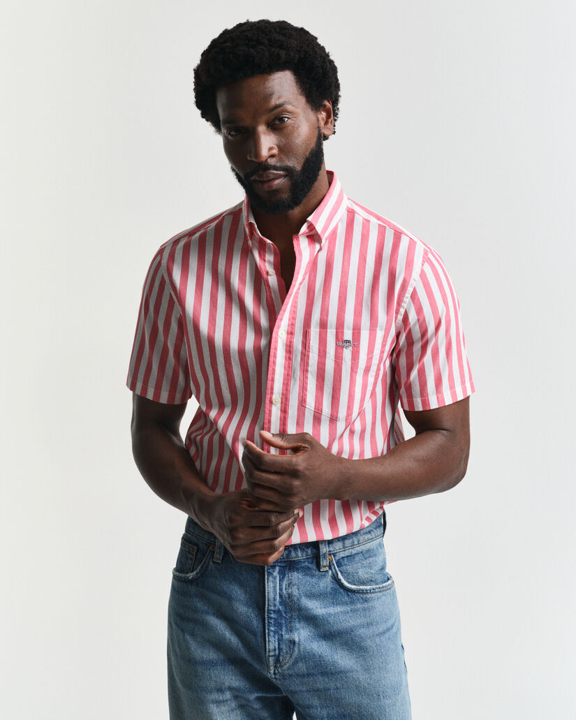 Regular Fit Striped Classic Poplin Short Sleeve Shirt