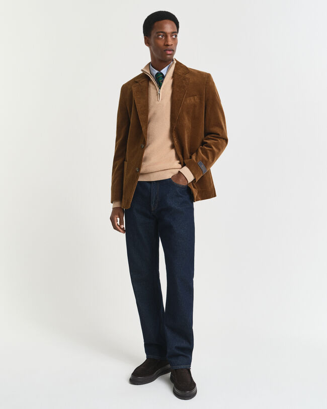 Ribbed Cotton Merino Wool Half-Zip Sweater