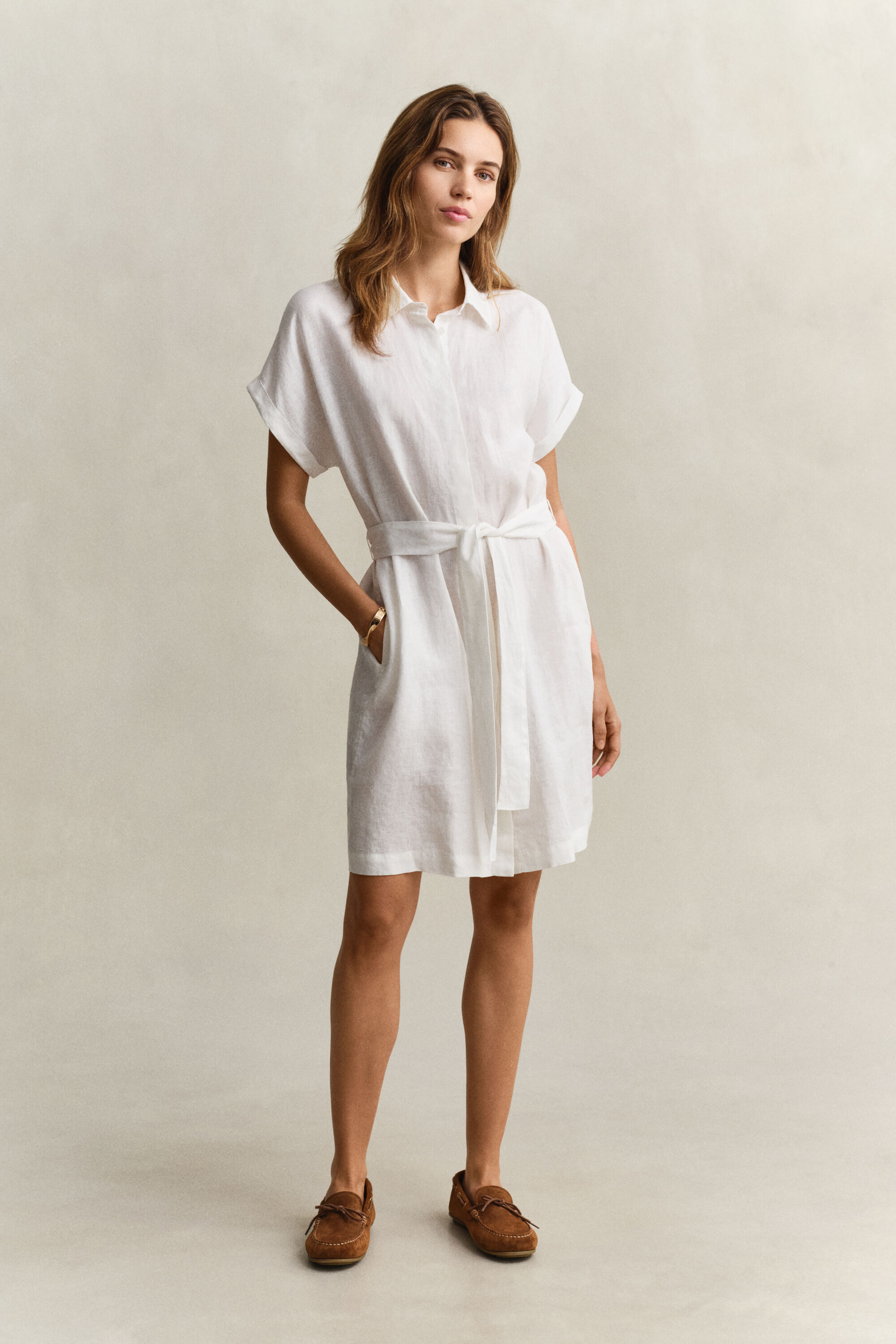 Linen Cap Sleeve Shirt Dress