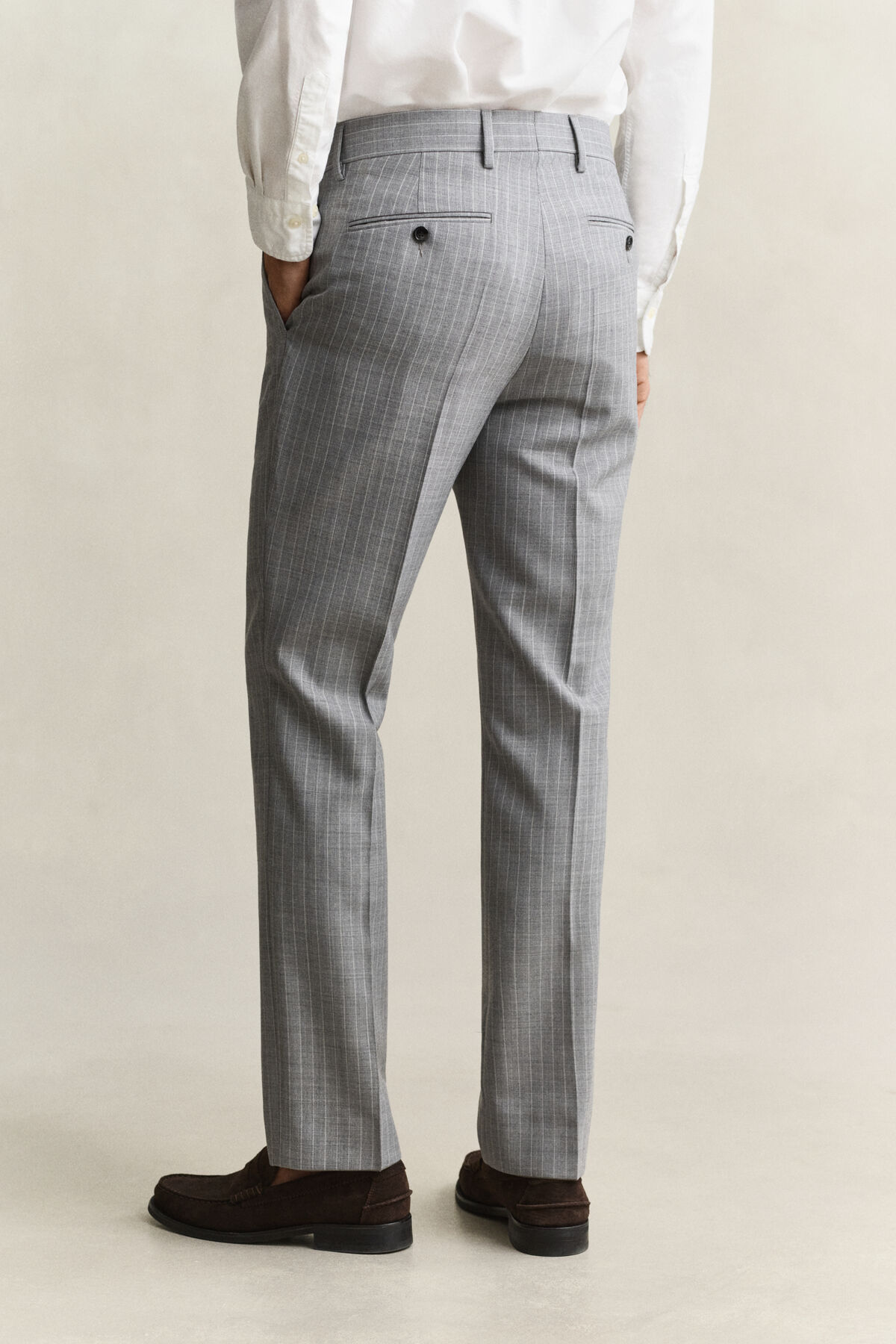 Pinstriped Suit Pants — GREY MELANGE