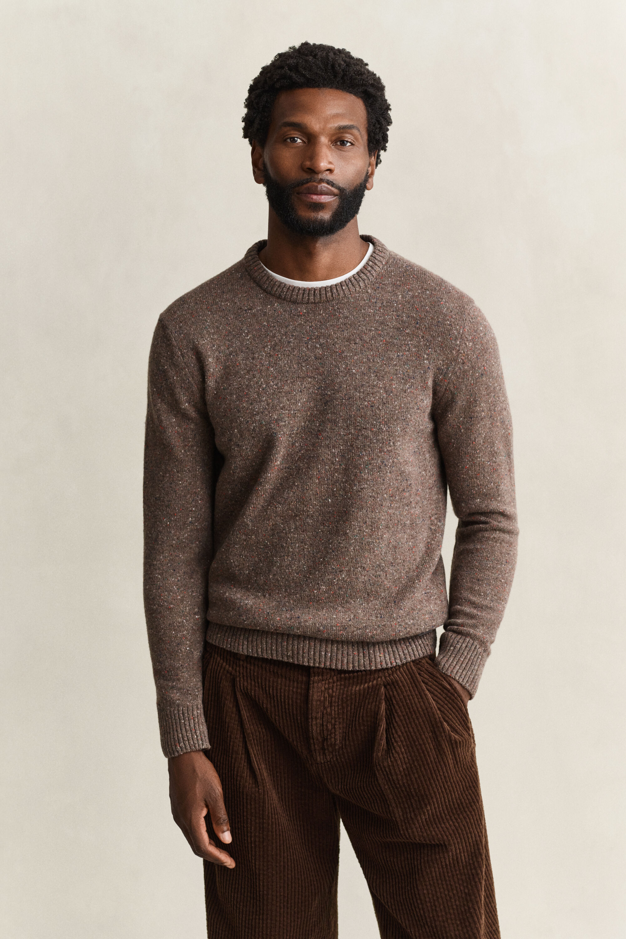 Wool Blend Nepps Crew Neck Sweater
