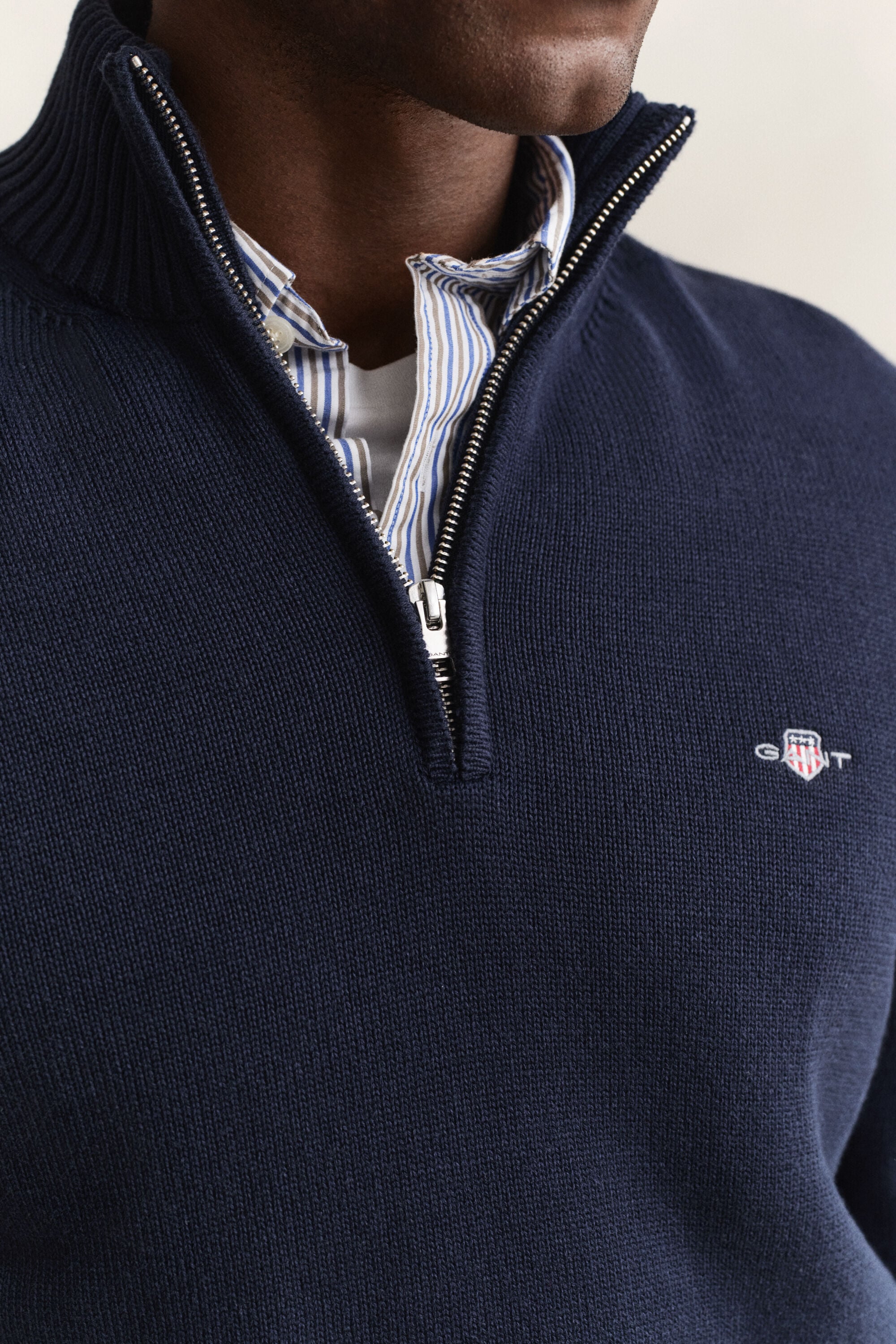 Casual Cotton Half-Zip Sweater — EVENING BLUE