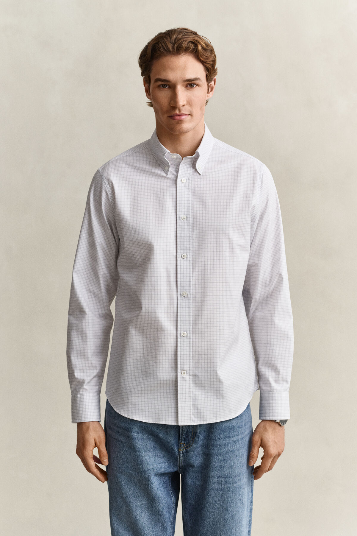 Checked Twill Dress Shirt — WHITE