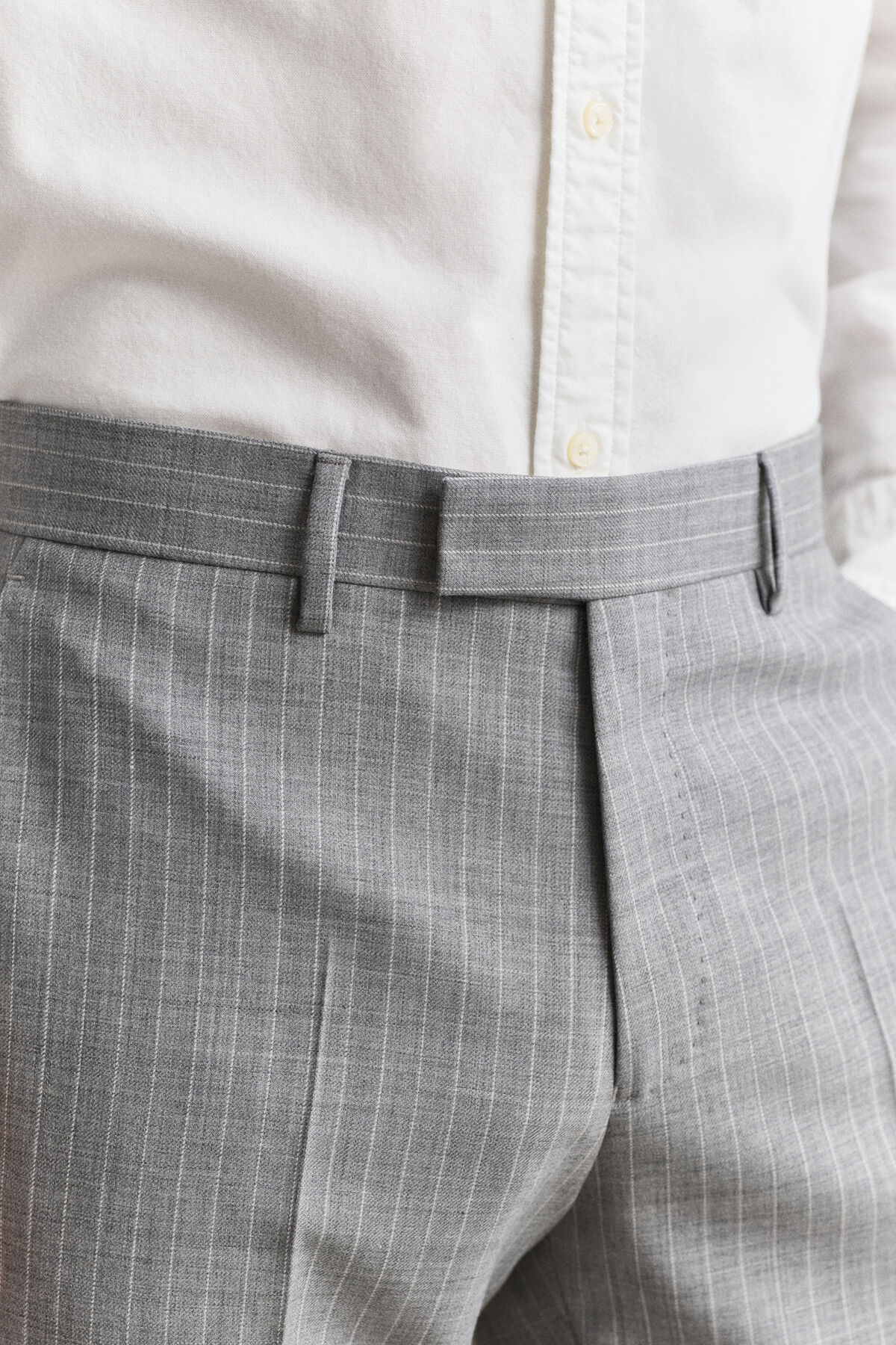 Pinstriped Suit Pants — GREY MELANGE