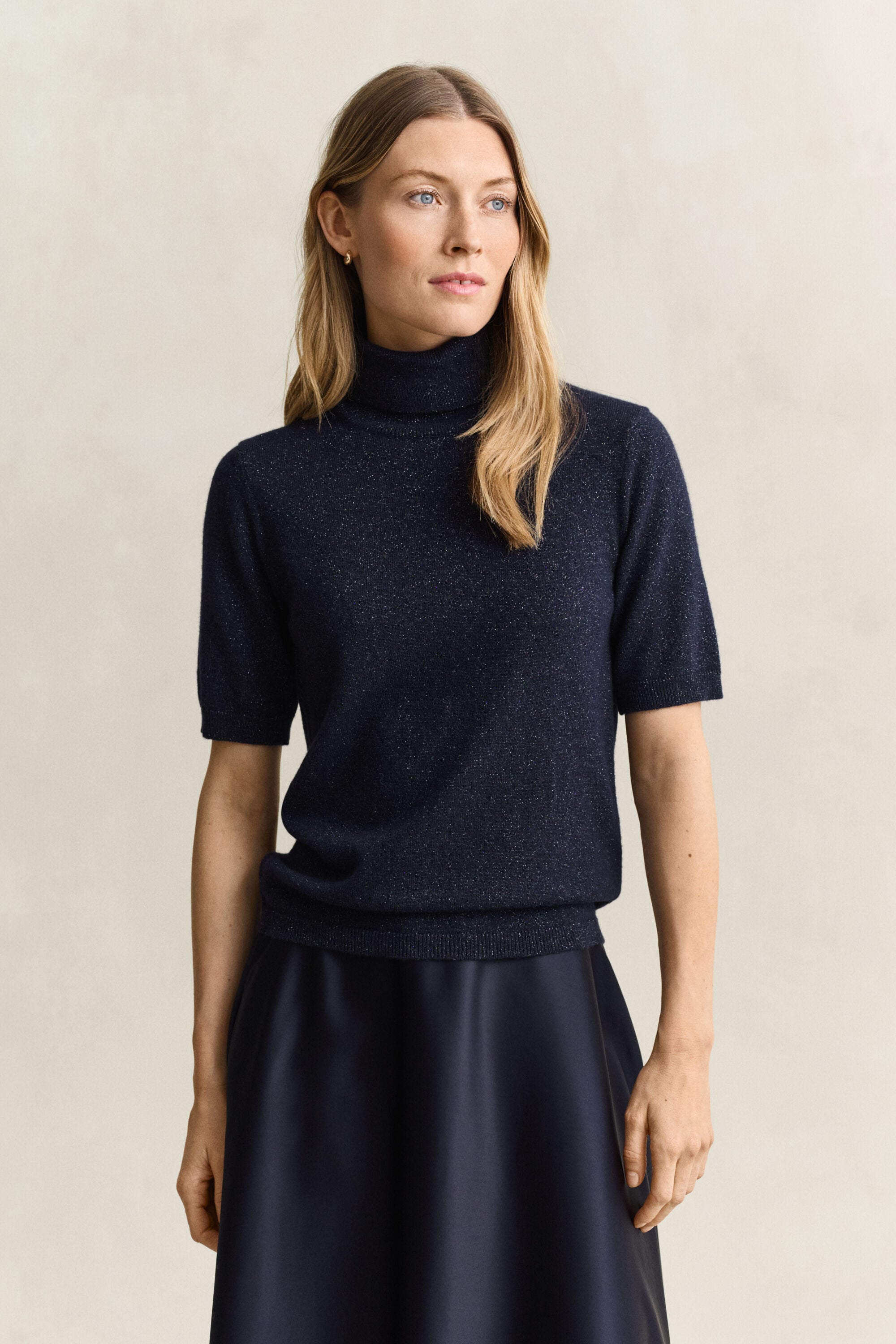 Metallic Wool Blend Turtleneck Sweater