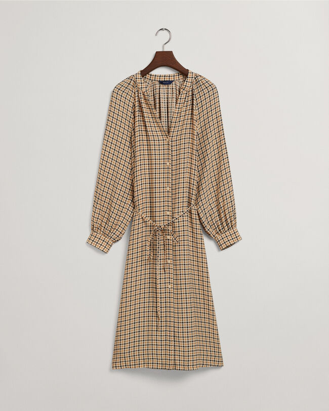 Check Stand Collar Shirt Dress