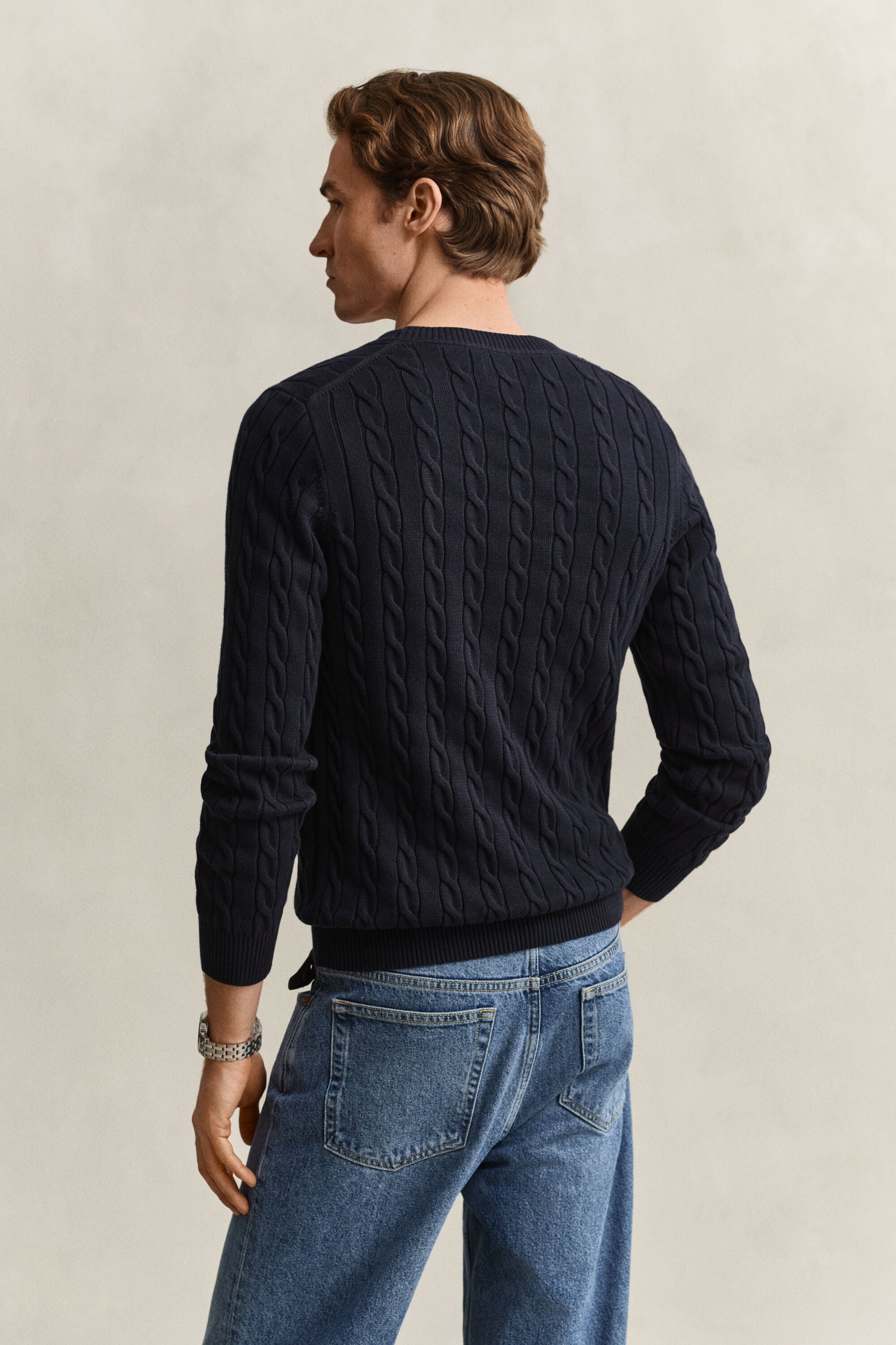 Cotton Cable Knit Crew Neck Sweater