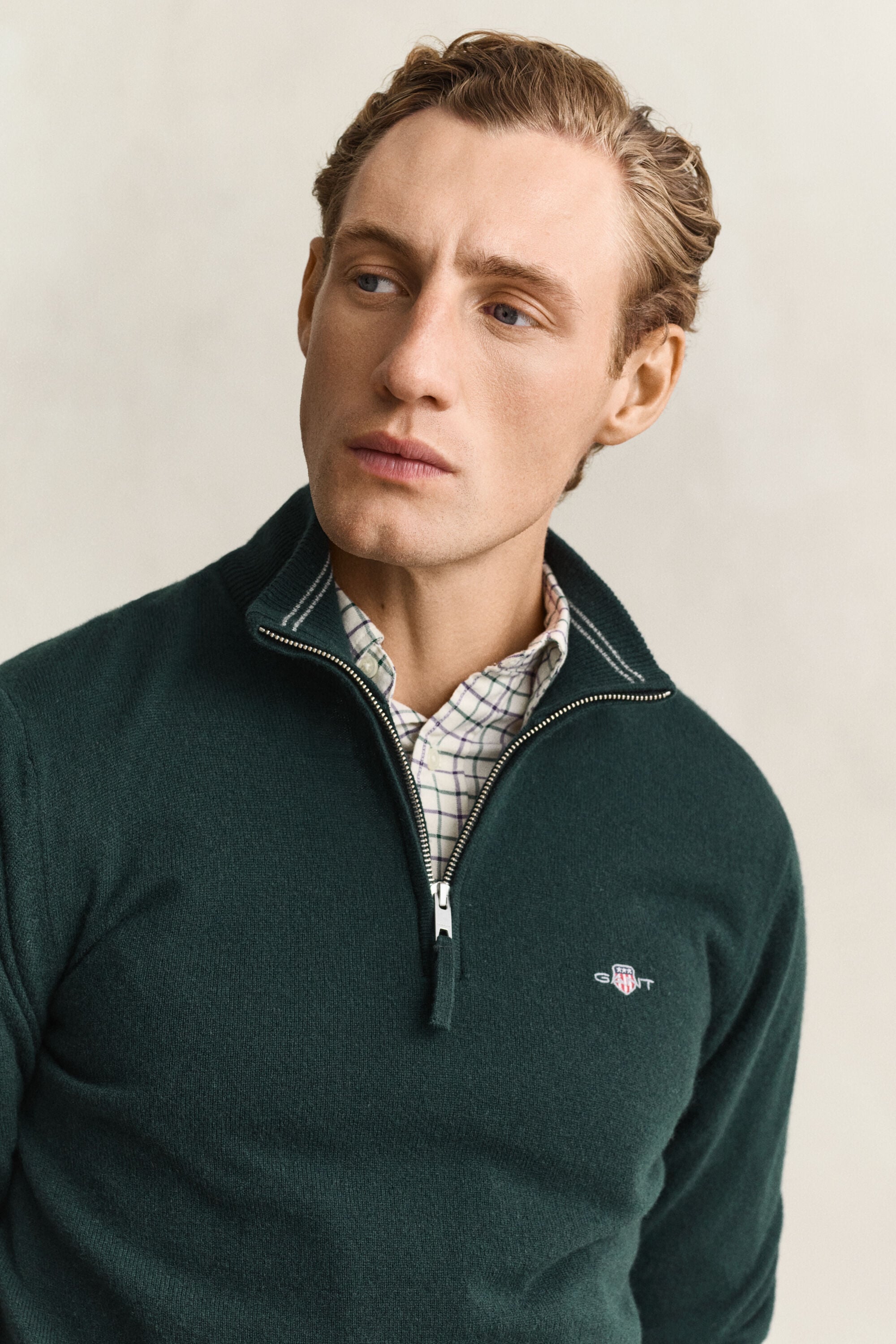 Lambswool Half-Zip Sweater — TARTAN GREEN